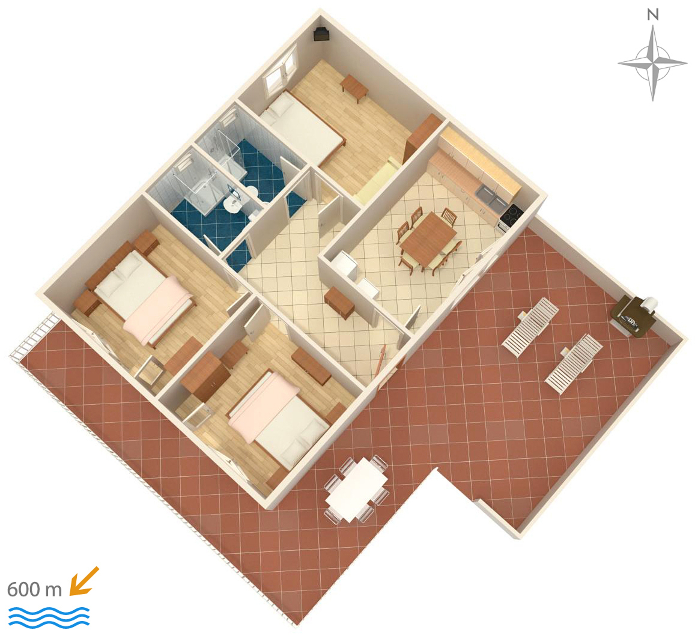 Two bedroom apartment with terrace and sea view Novi Vinodolski  A-a