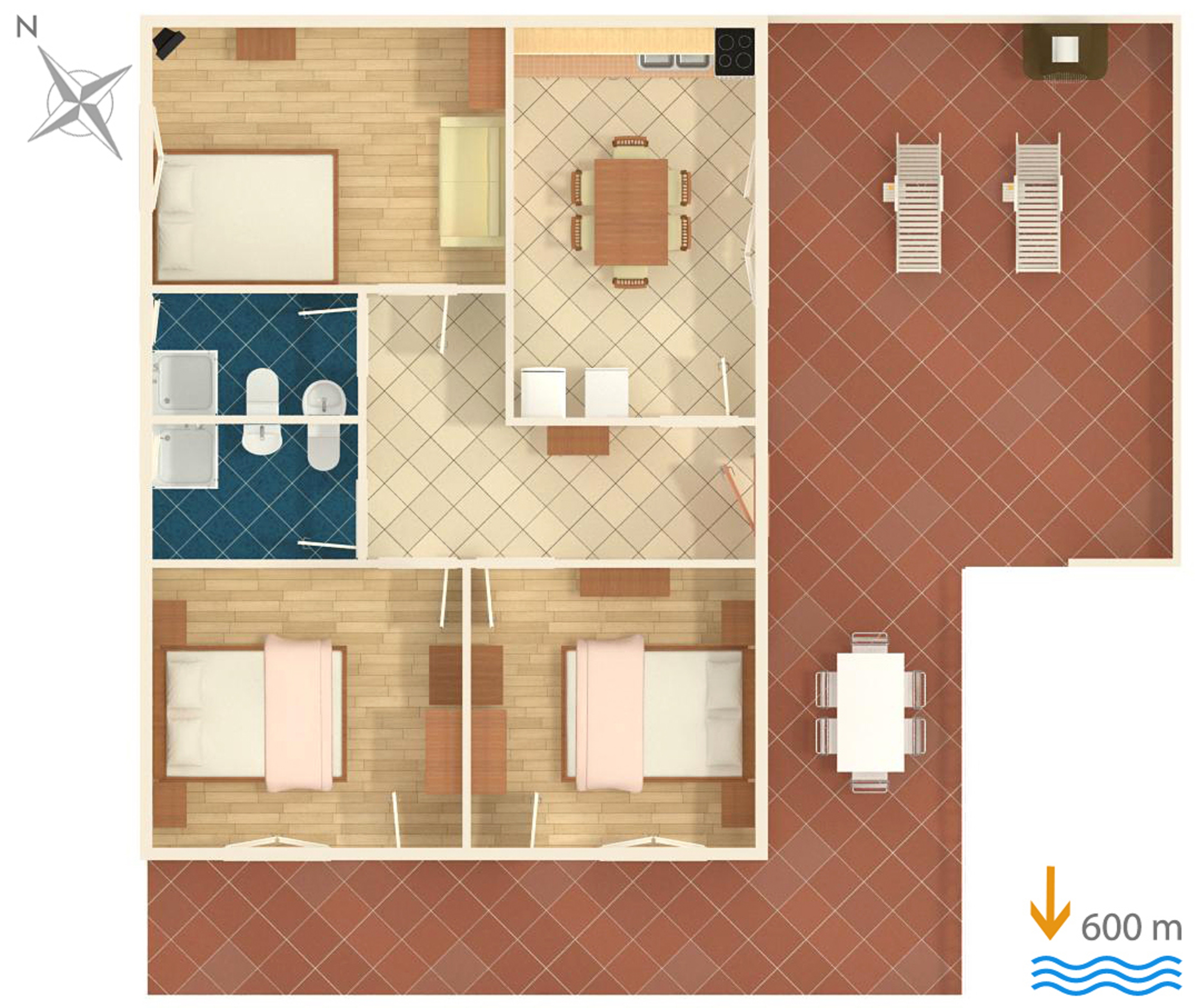 Two bedroom apartment with terrace and sea view Novi Vinodolski  A-a