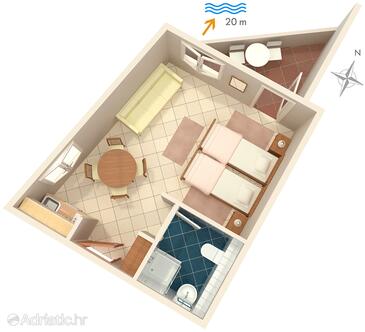 Plan Komiža, Plan in the studio-apartment, dopusteni kucni ljubimci i WIFI.