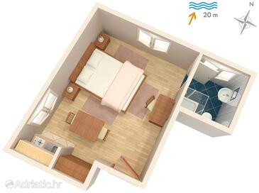 Plan Komiža, Plan in the studio-apartment, dopusteni kucni ljubimci i WIFI.