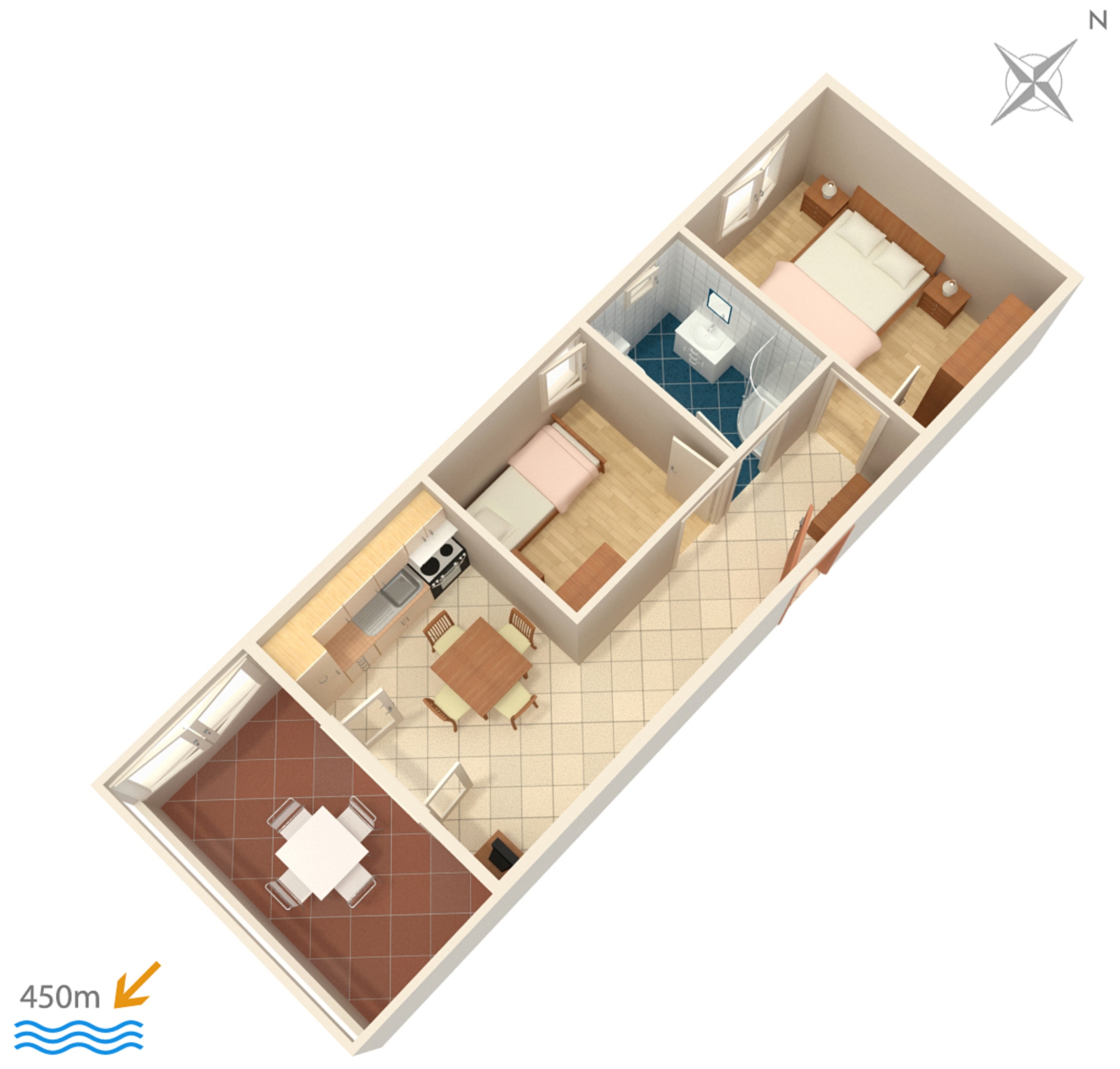 Two bedroom apartment with terrace and sea view Povljana, Pag  A-b
