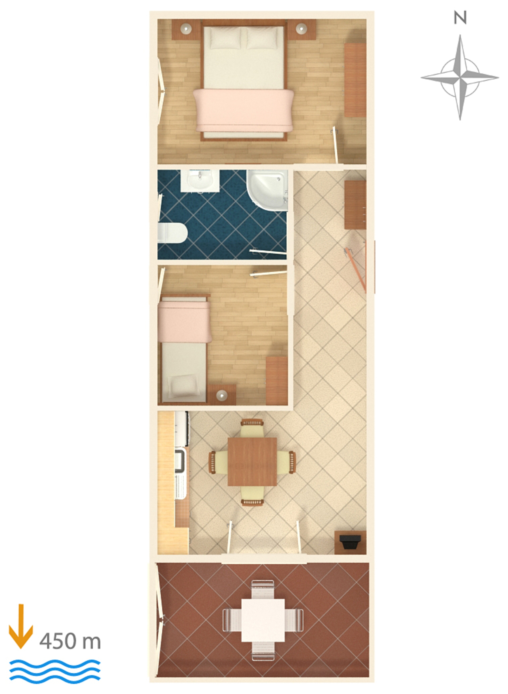 Two bedroom apartment with terrace and sea view Povljana, Pag  A-b