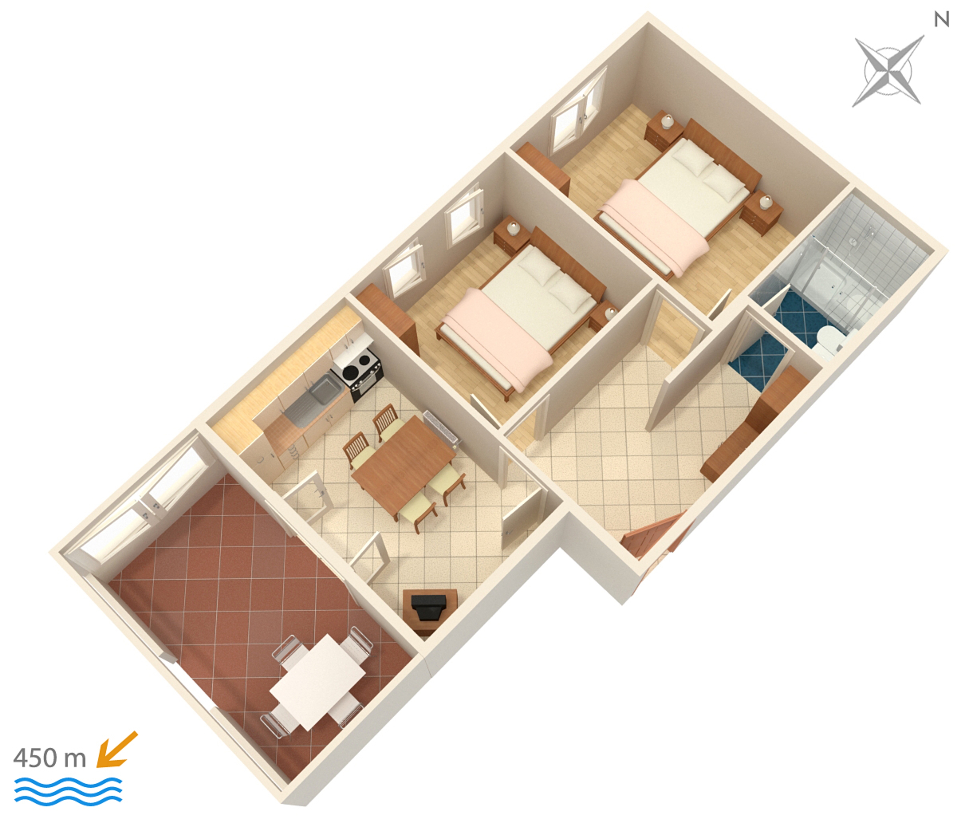 Two bedroom apartment with terrace Povljana, Pag  A-c