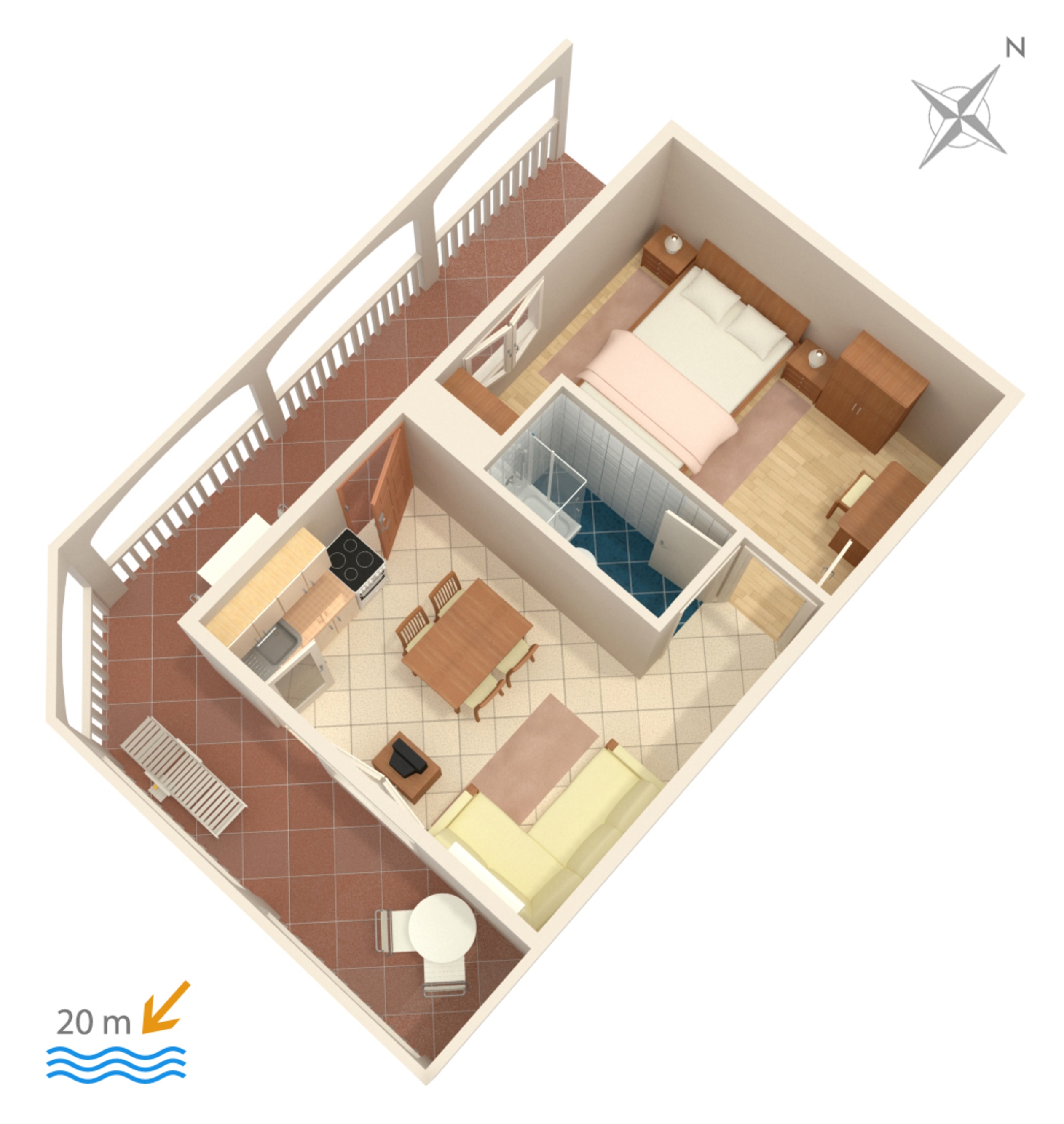 One bedroom apartment near beach Milna, Vis  A-b