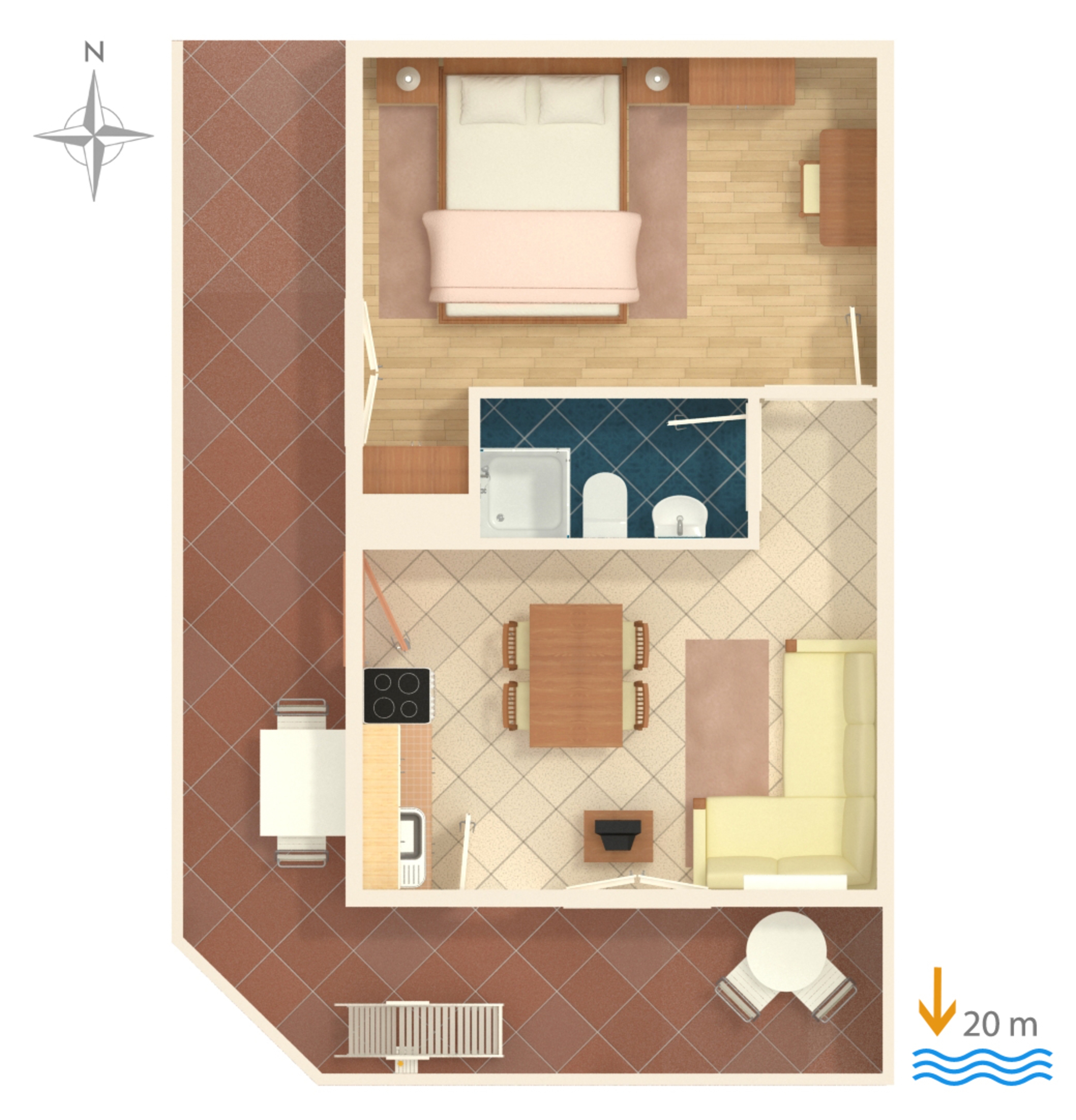 One bedroom apartment near beach Milna, Vis  A-b