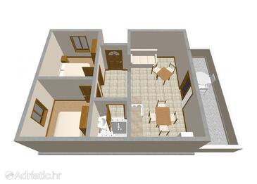 Zavalatica, plattegrond in the apartment, (pet friendly) en WiFi.