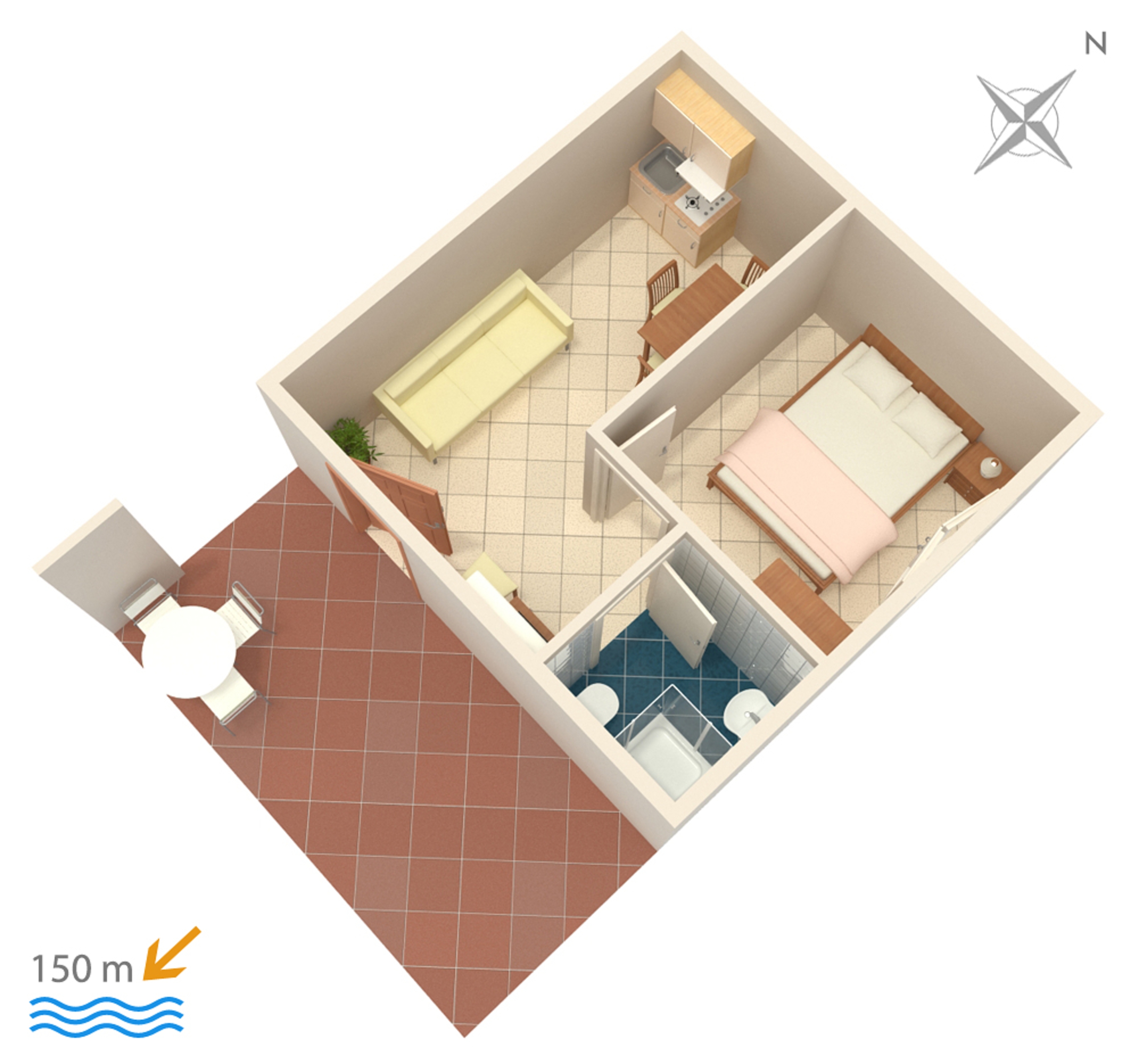One bedroom apartment with terrace Vis  A-b