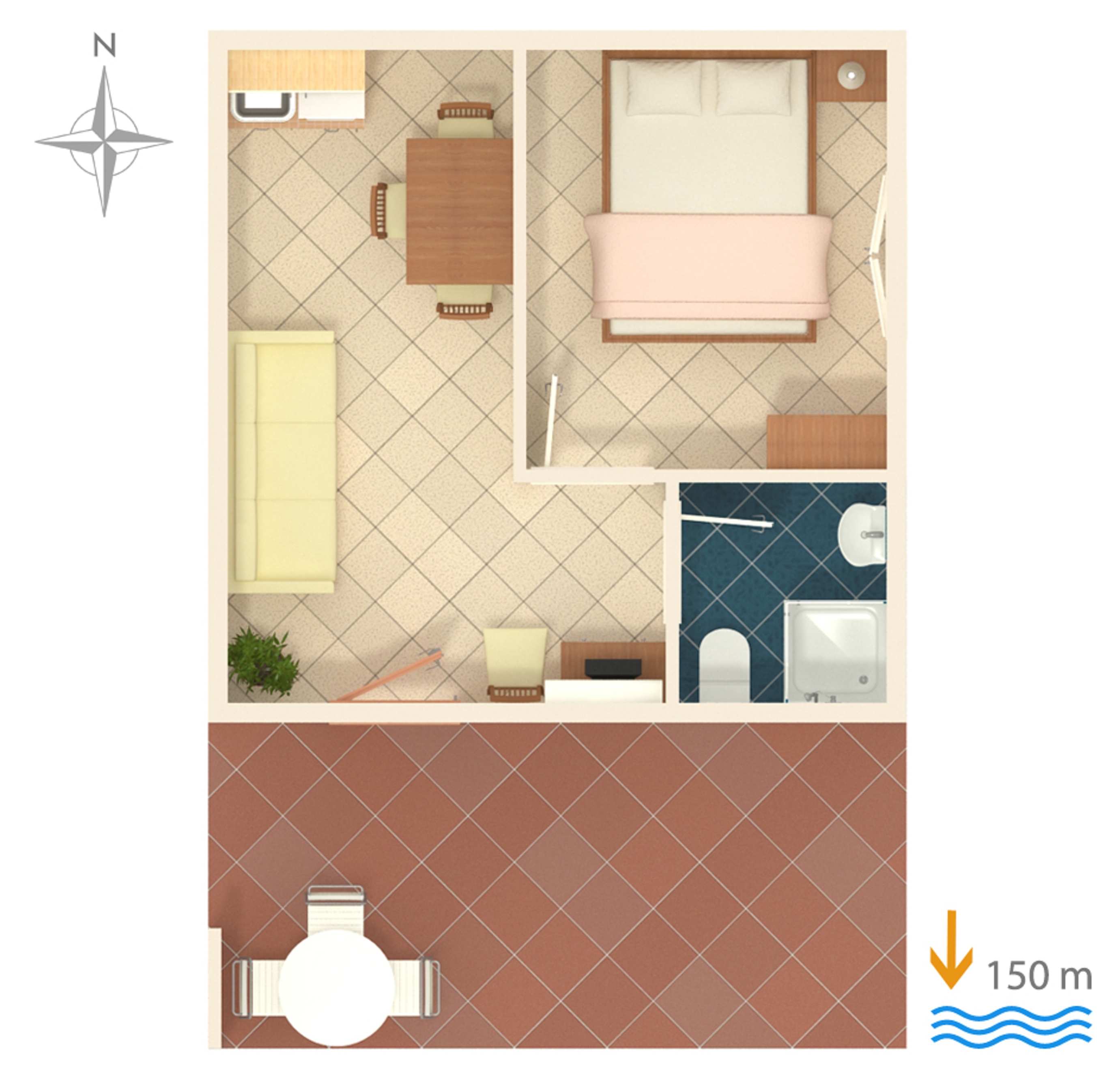 One bedroom apartment with terrace Vis  A-b