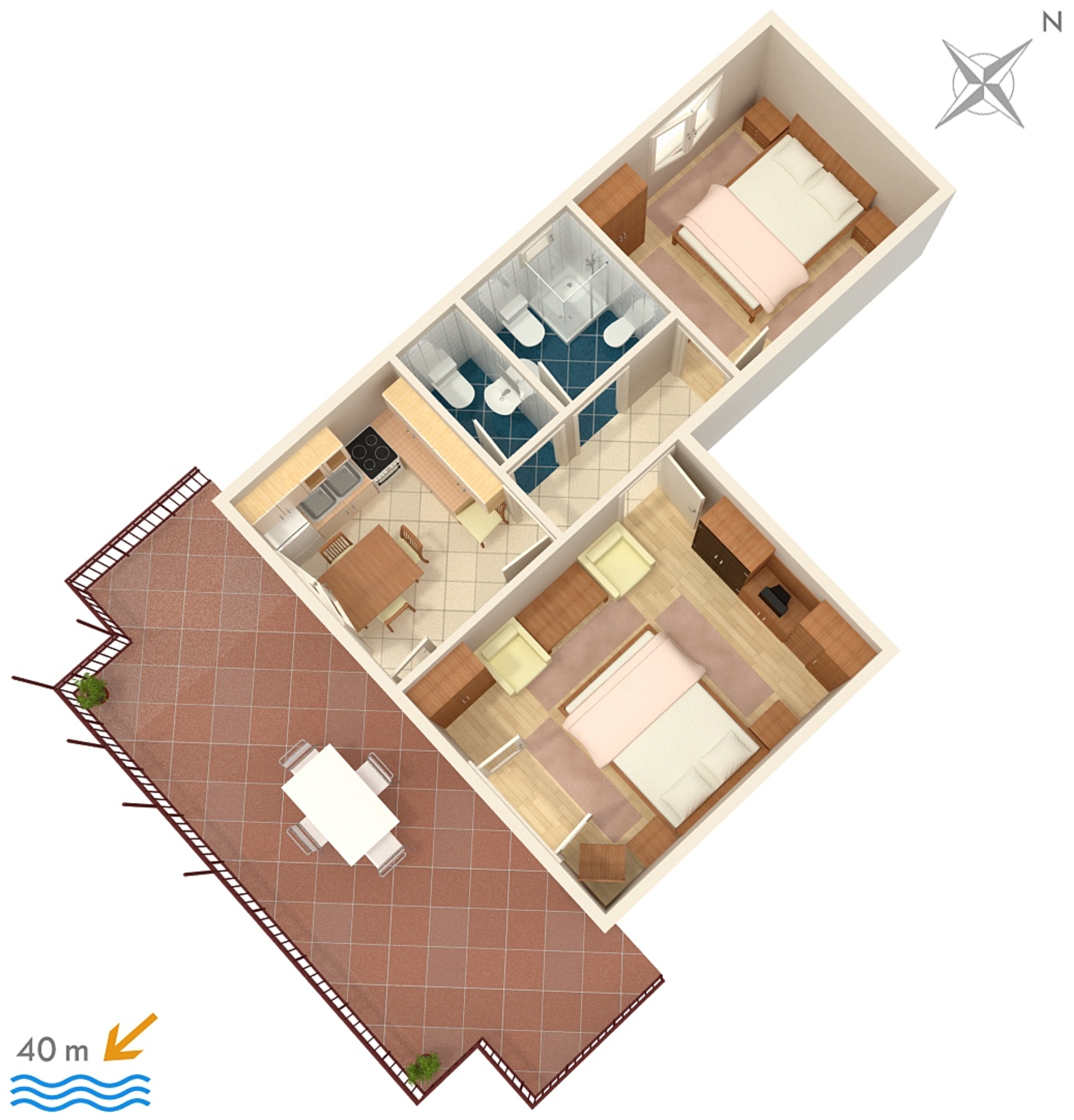 Two bedroom apartment with terrace and sea view Mali Lošinj, Lošinj  A-b