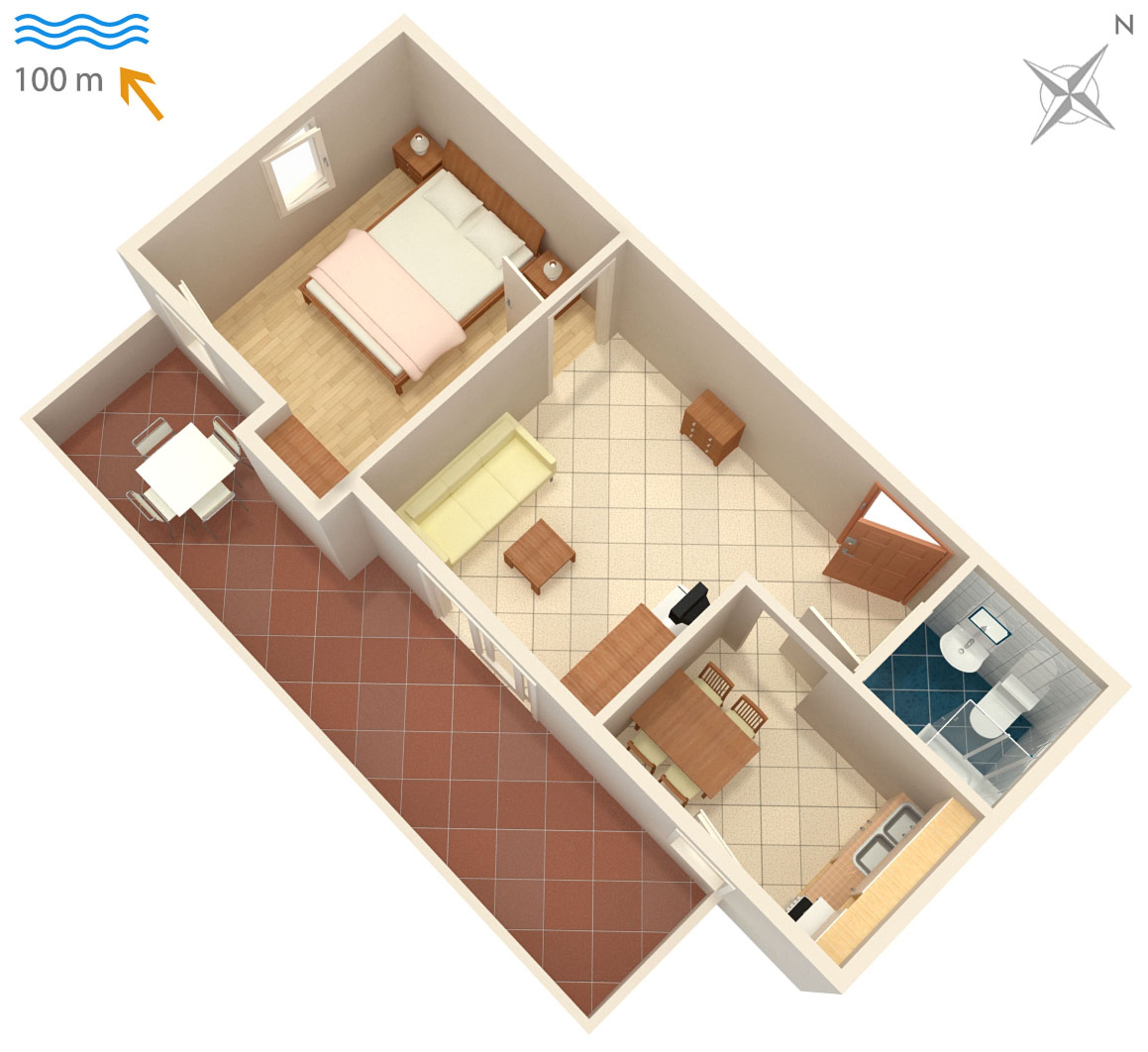 One bedroom apartment with terrace and sea view Karigador, Novigrad  A-a