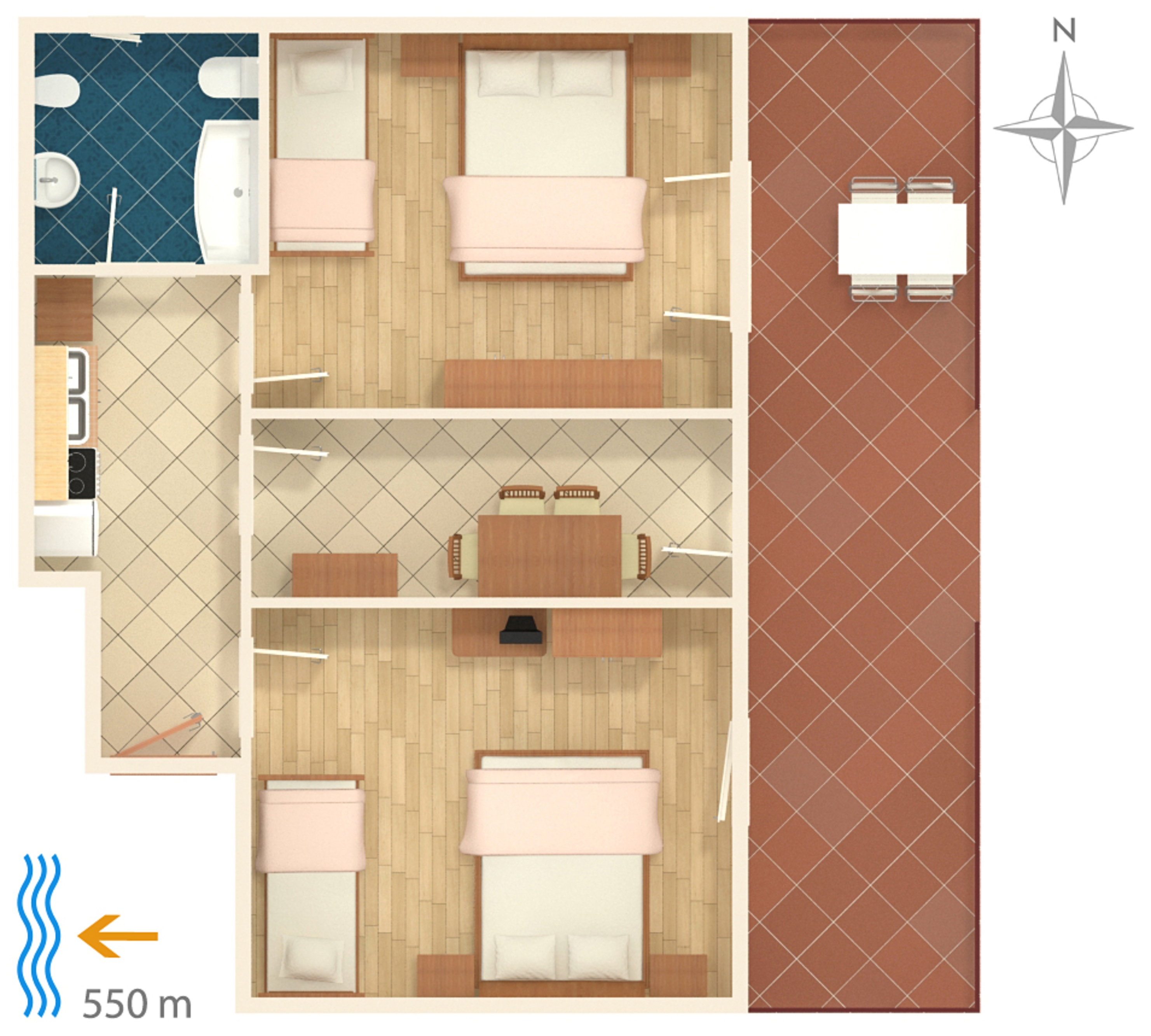 Two bedroom apartment with terrace Novigrad  A-a