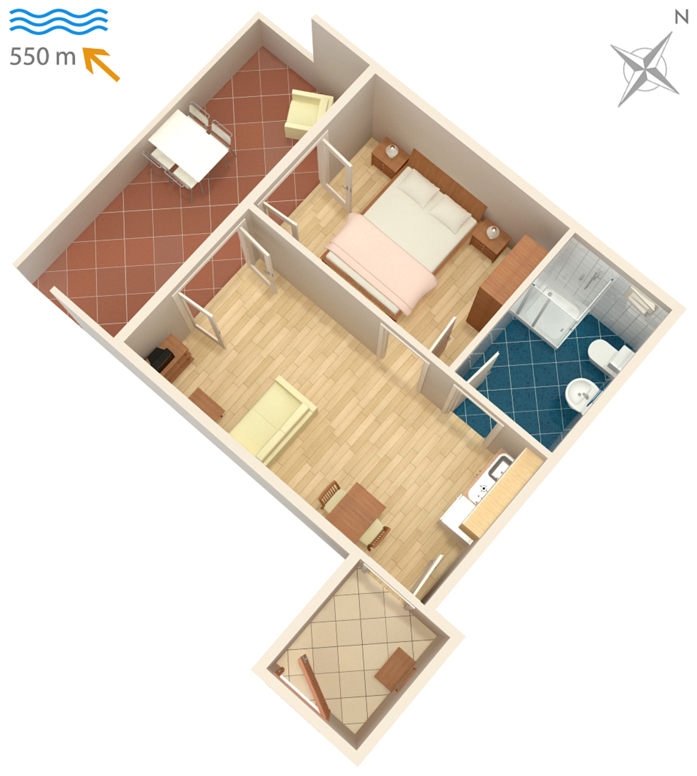 One bedroom apartment with terrace Novigrad  A-d