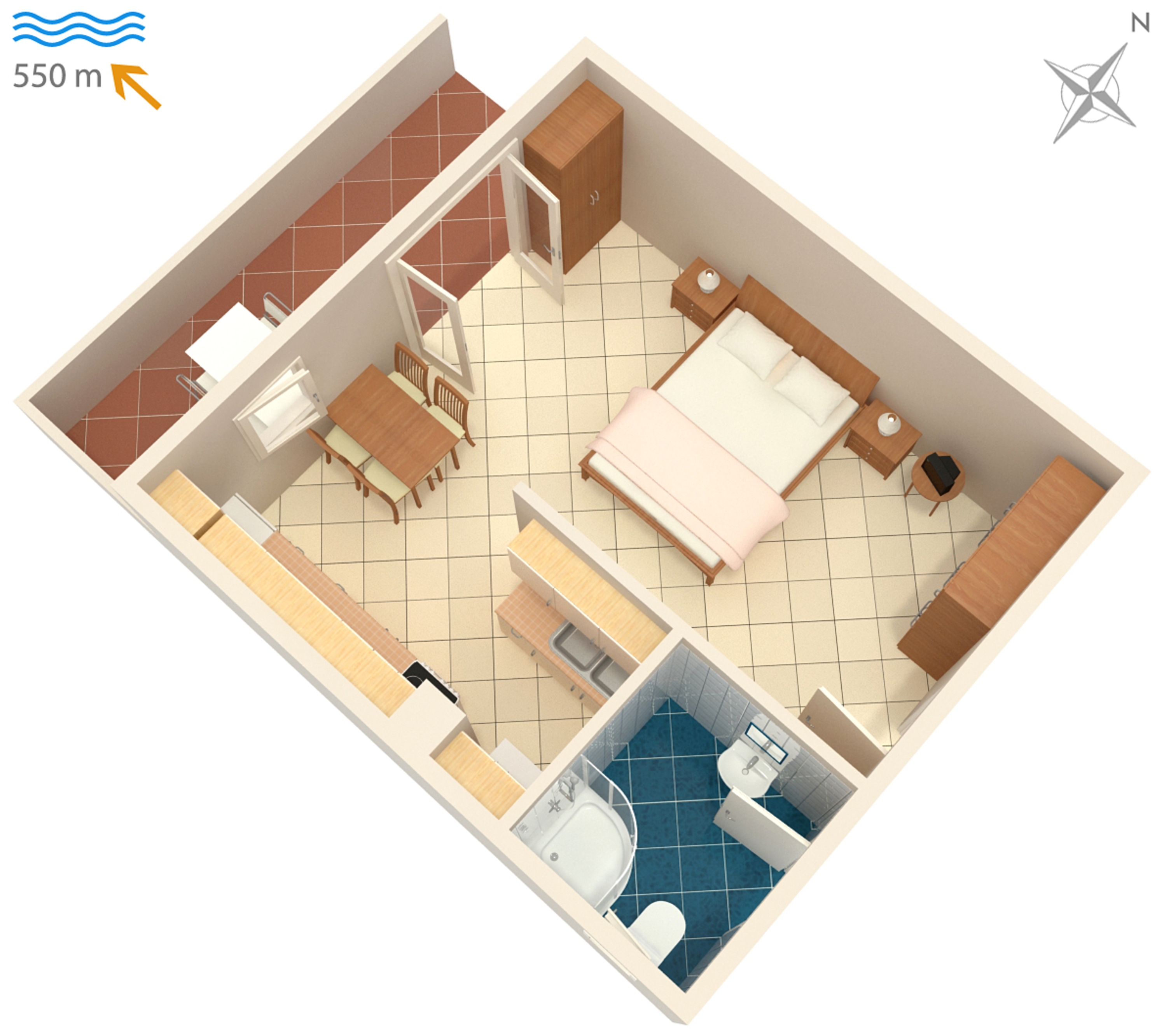 Studio flat with terrace Novigrad  AS-c