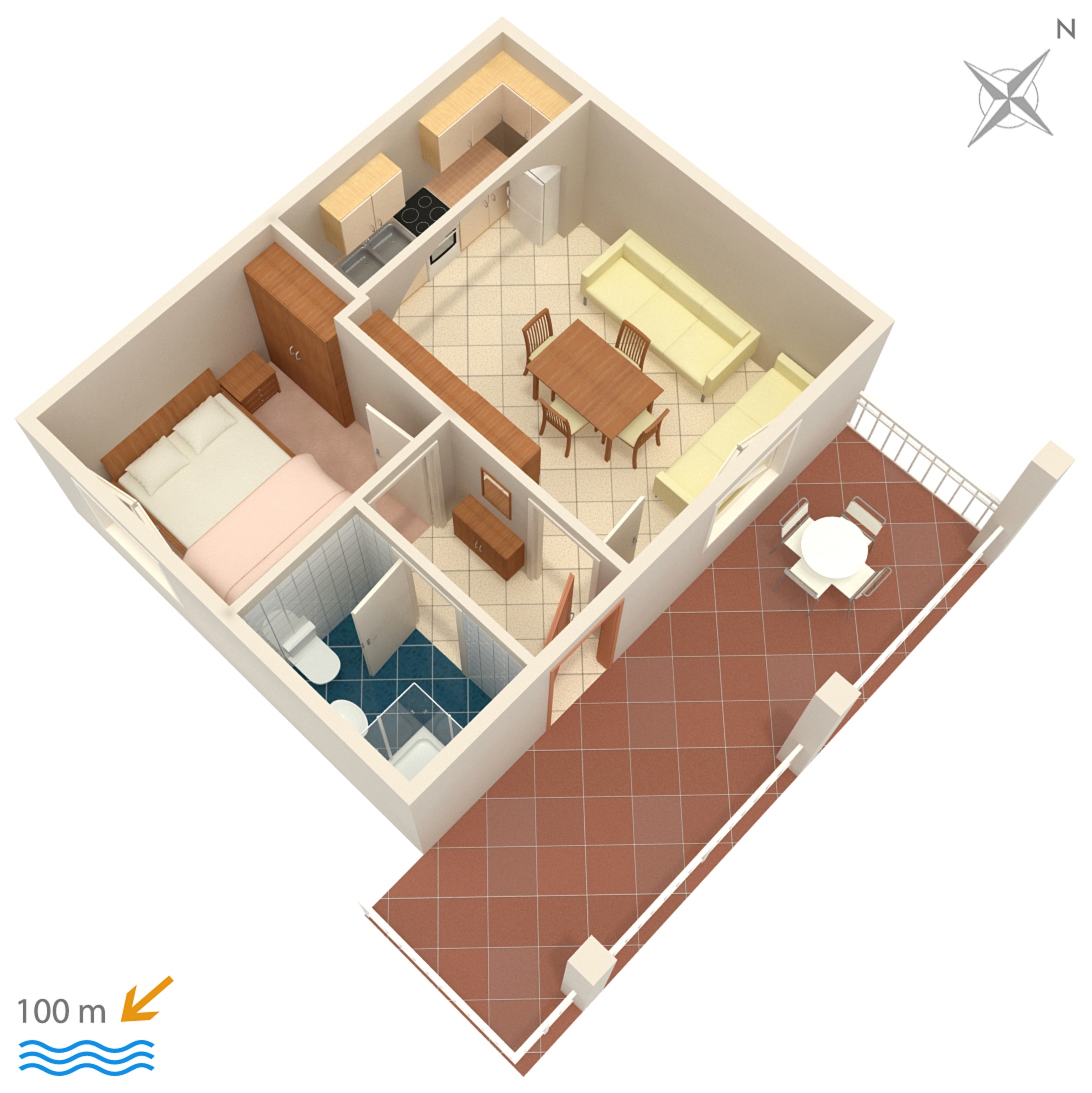 One bedroom apartment with terrace and sea view Podgora, Makarska  A-a