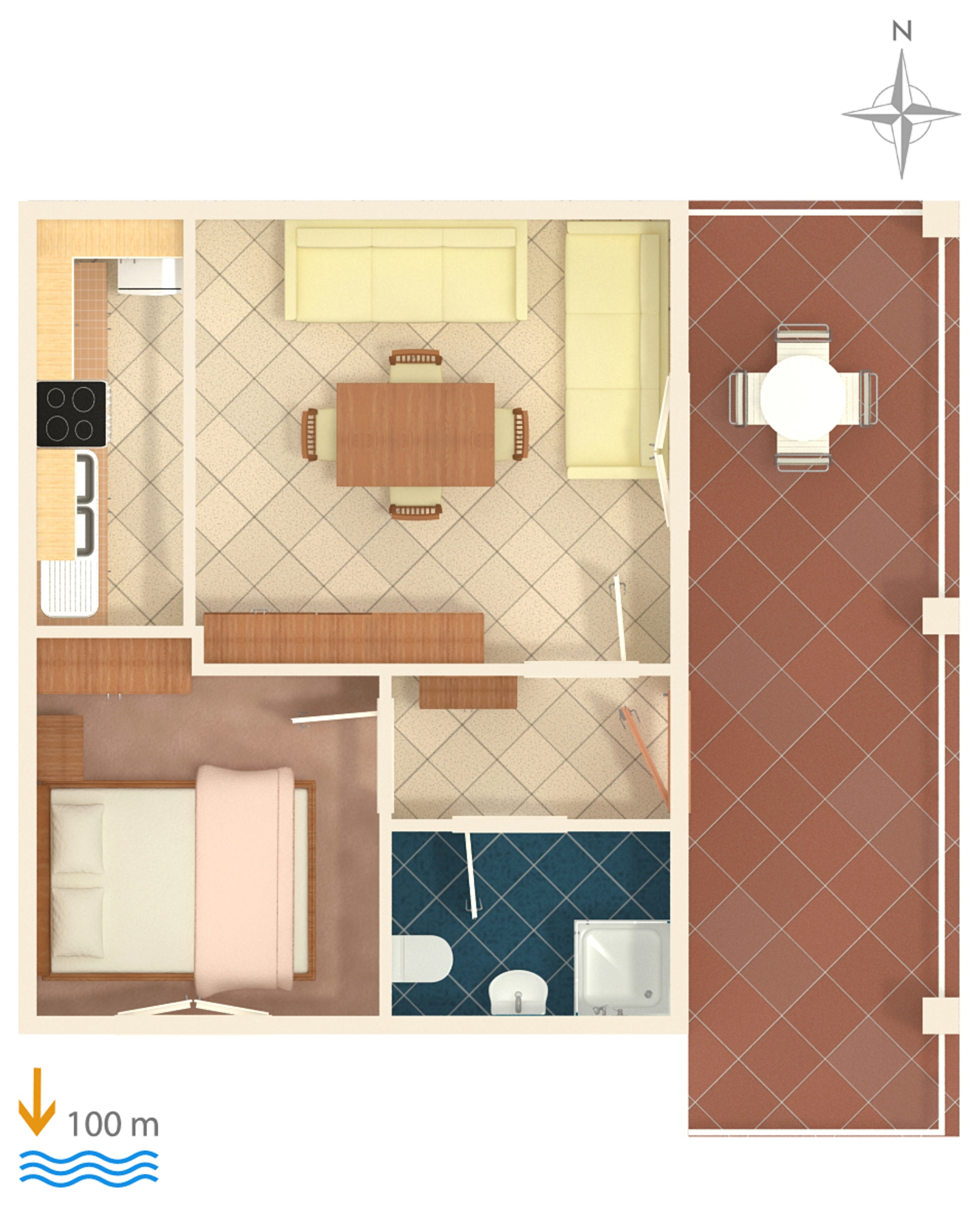 One bedroom apartment with terrace and sea view Podgora, Makarska  A-a