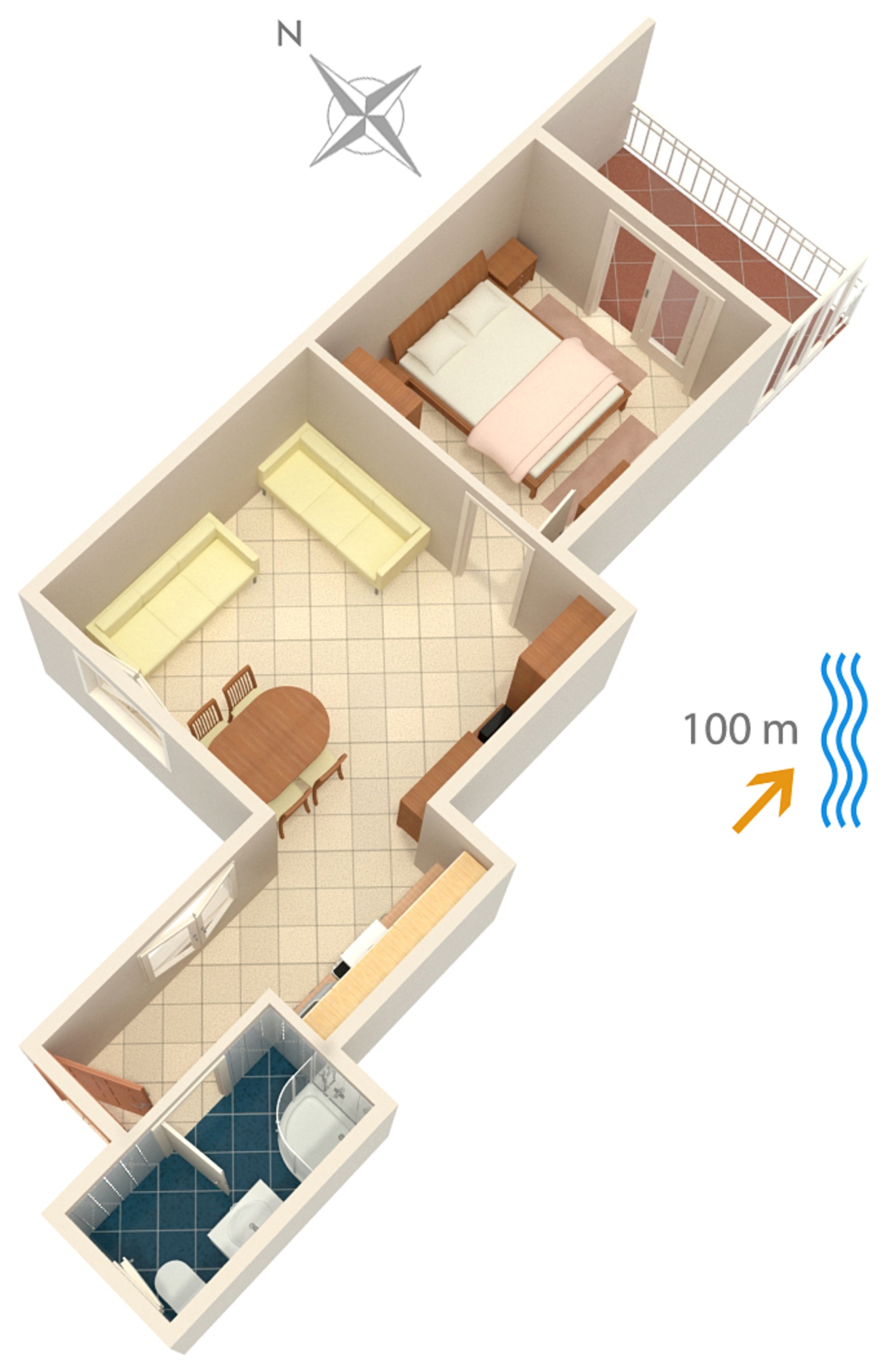 One bedroom apartment with terrace and sea view Podgora, Makarska  A-c