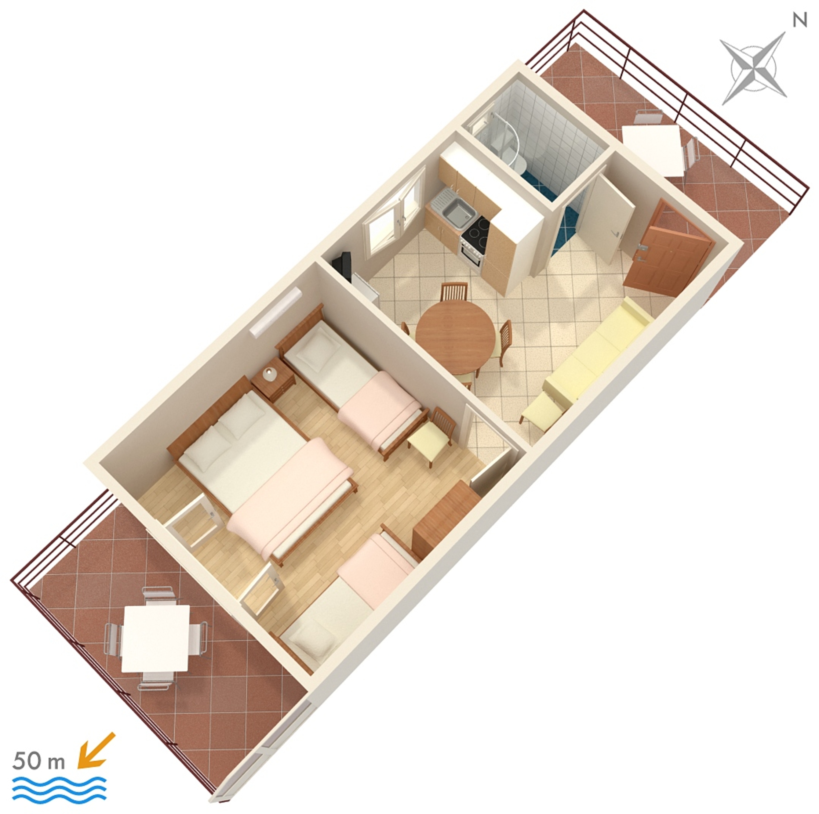 One bedroom apartment with terrace and sea view Viganj, Pelješac  A-c