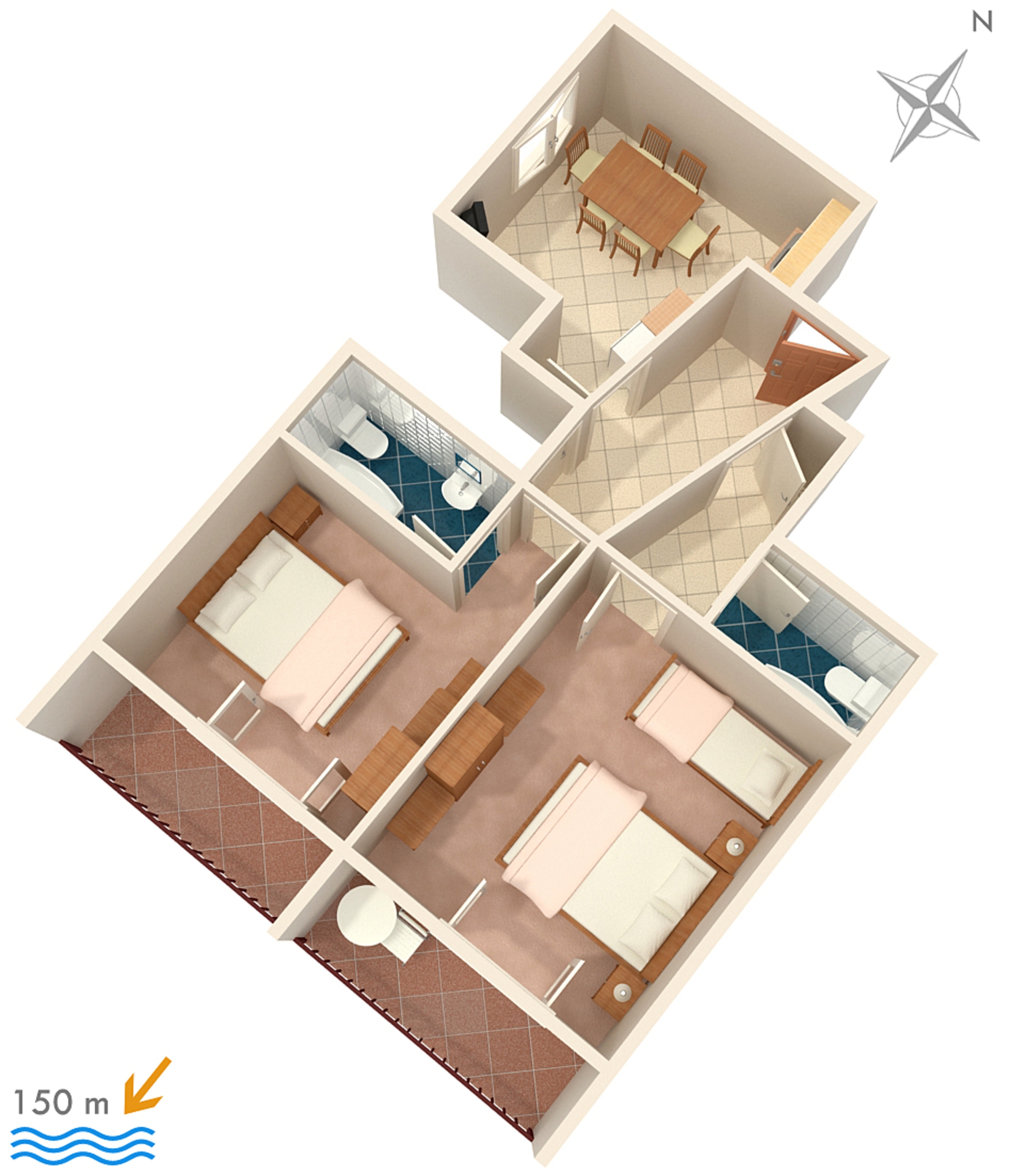 Two bedroom apartment with balcony and sea view Podgora, Makarska  A-a