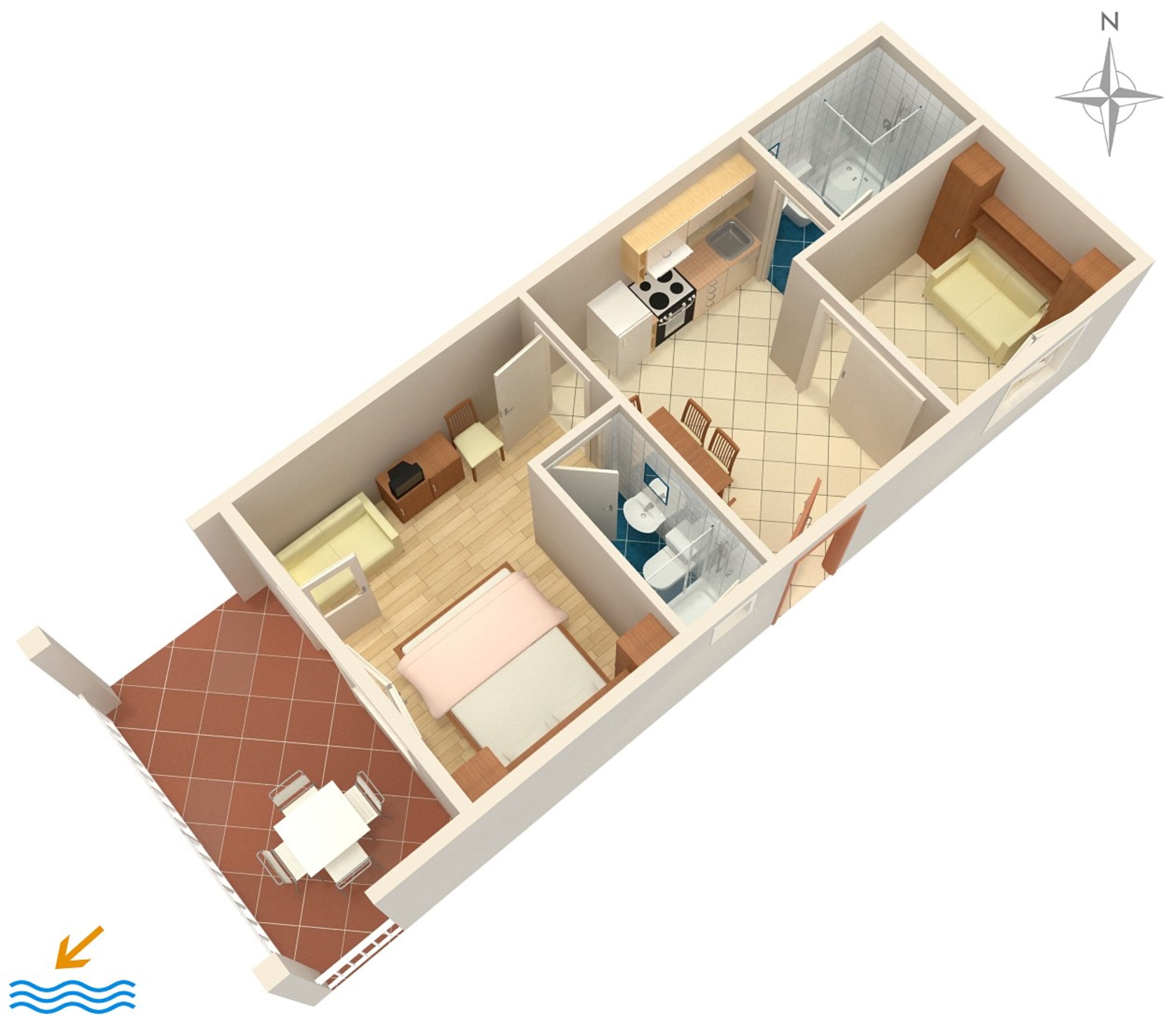 One bedroom apartment with terrace Podgora, Makarska  A-a