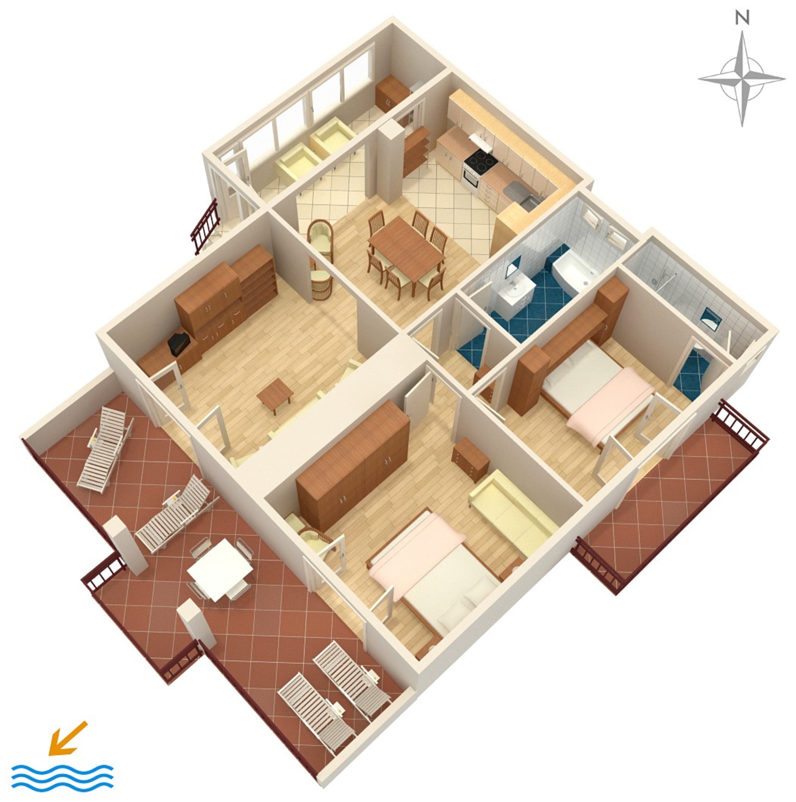 Two bedroom apartment with terrace and sea view Podgora, Makarska  A-d