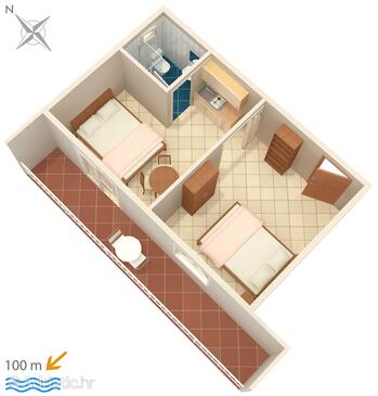 Plan Podaca, Plan in the studio-apartment, WIFI.