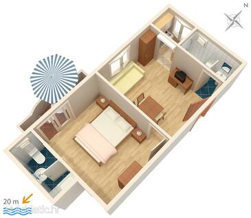 Drašnice, plattegrond in the apartment, (pet friendly) en WiFi.