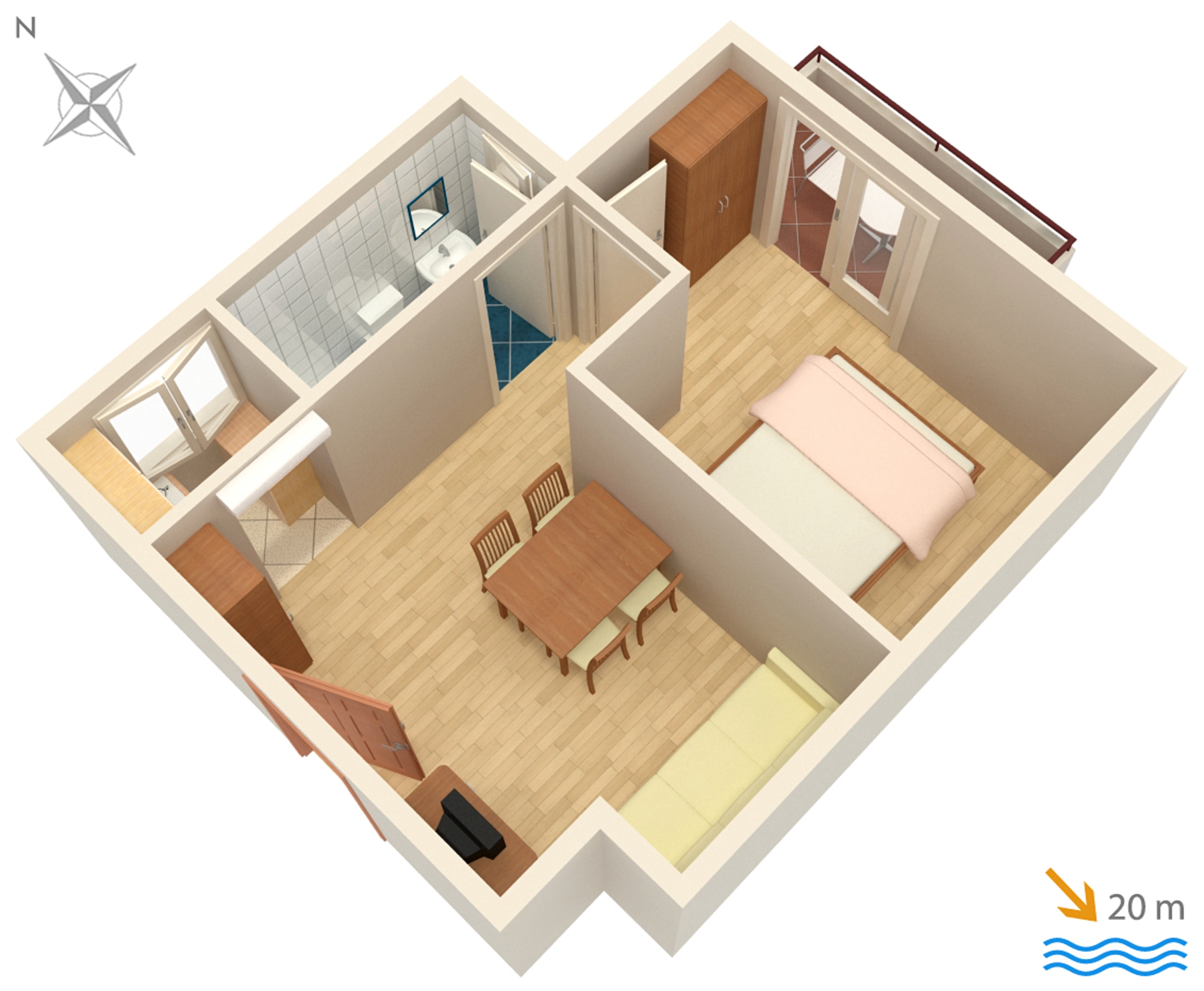 One bedroom apartment near beach Drašnice, Makarska  A-d