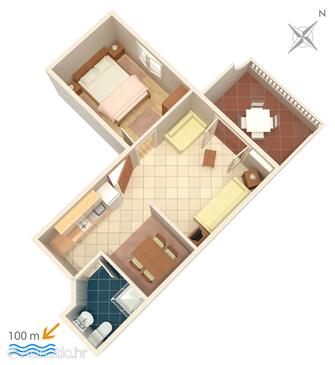 Plan Baška Voda, Plan in the apartment, dopusteni kucni ljubimci i WIFI.