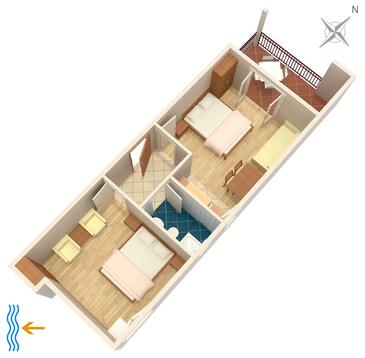 Tučepi, plattegrond in the apartment, (pet friendly) en WiFi.