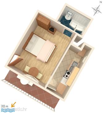 Plan Baška Voda, Plan in the studio-apartment, dopusteni kucni ljubimci i WIFI.