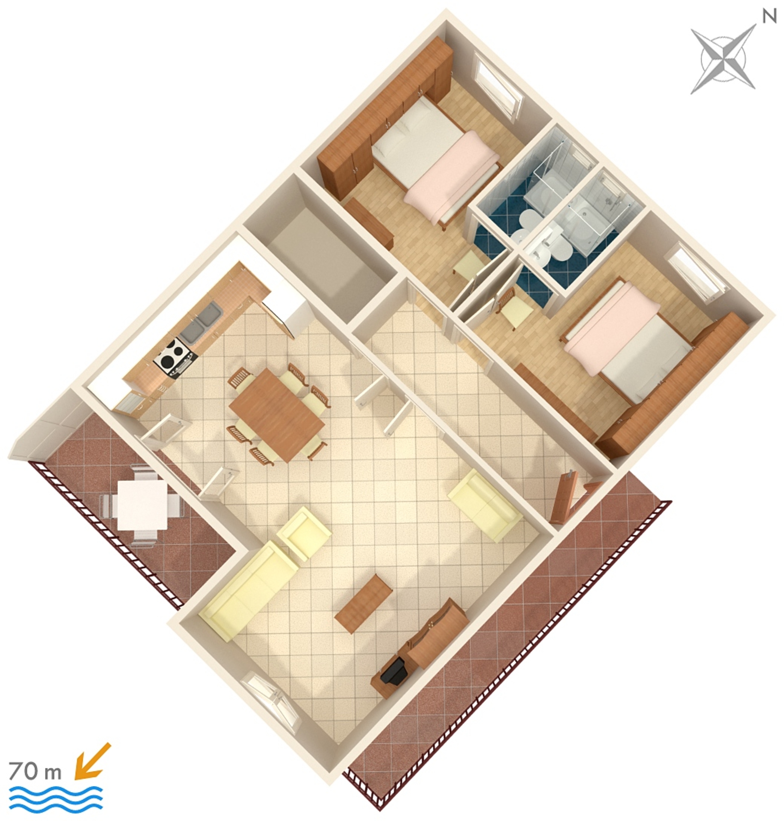 Dvosobni apartman s terasom i pogledom na more Orebić, Pelješac  A-a