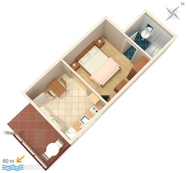 Plan Makarska, Plan in the studio-apartment, dopusteni kucni ljubimci i WIFI.