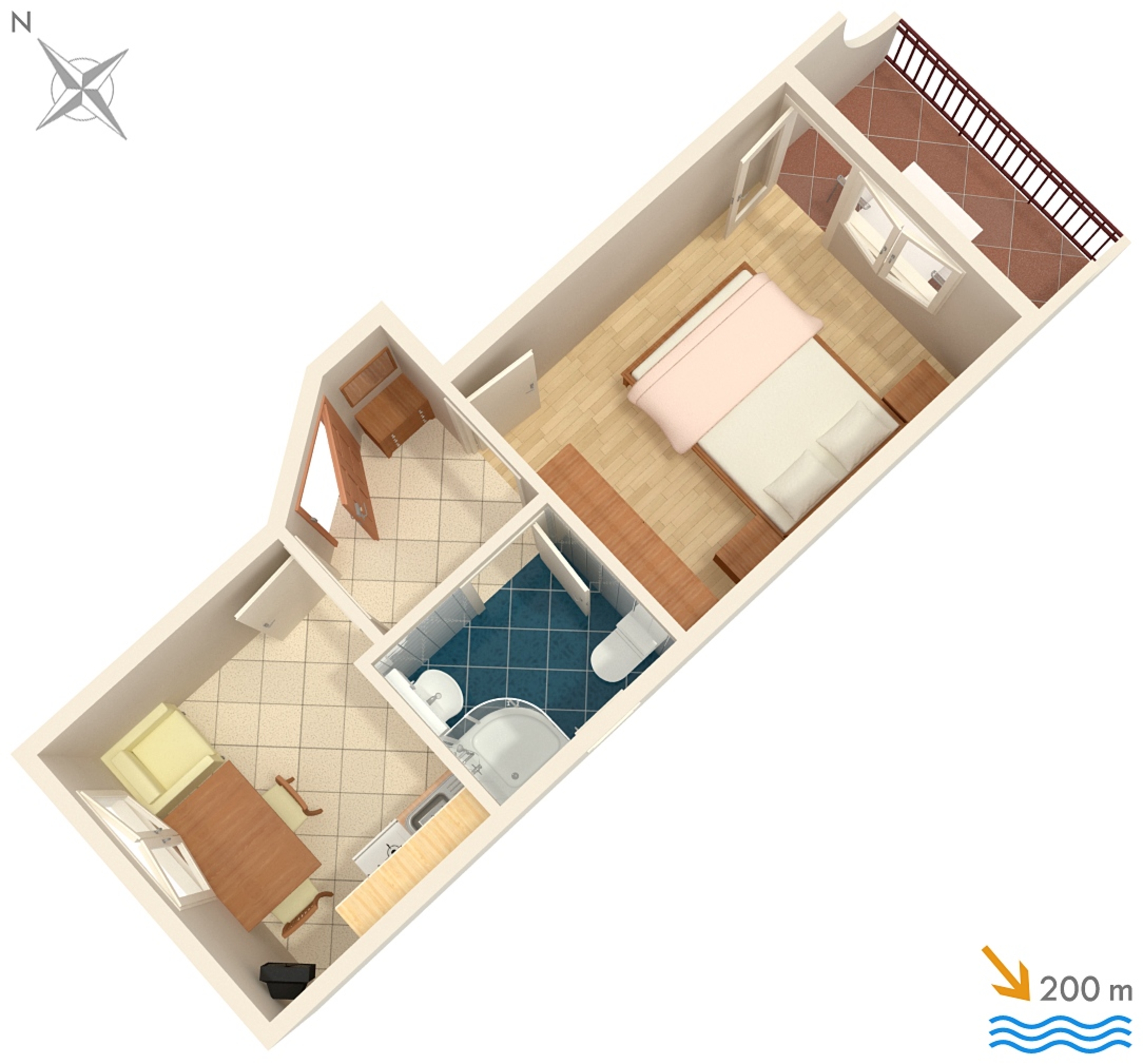 One bedroom apartment with balcony and sea view Baška Voda, Makarska  A-a