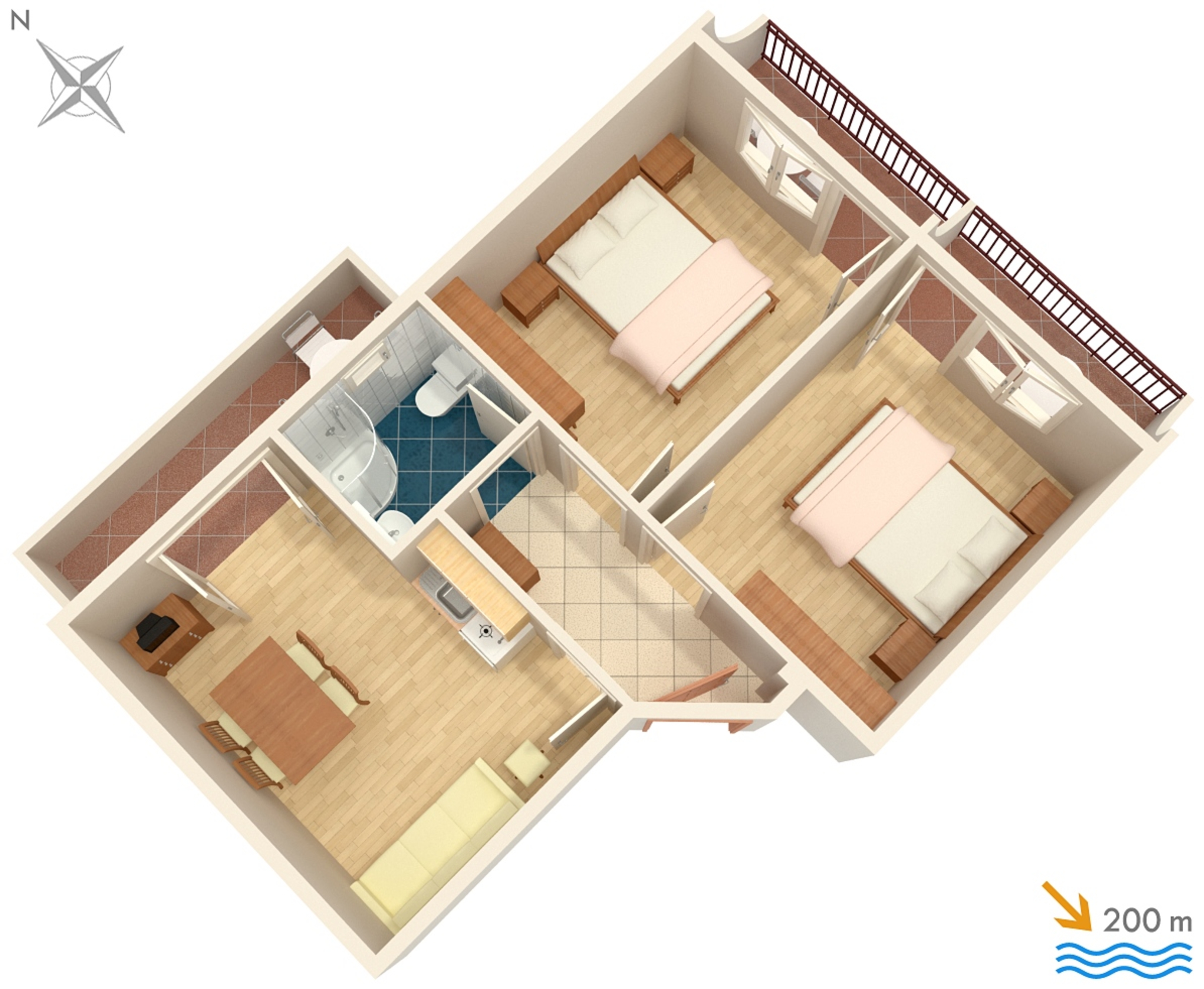 Two bedroom apartment with balcony and sea view Baška Voda, Makarska  A-b