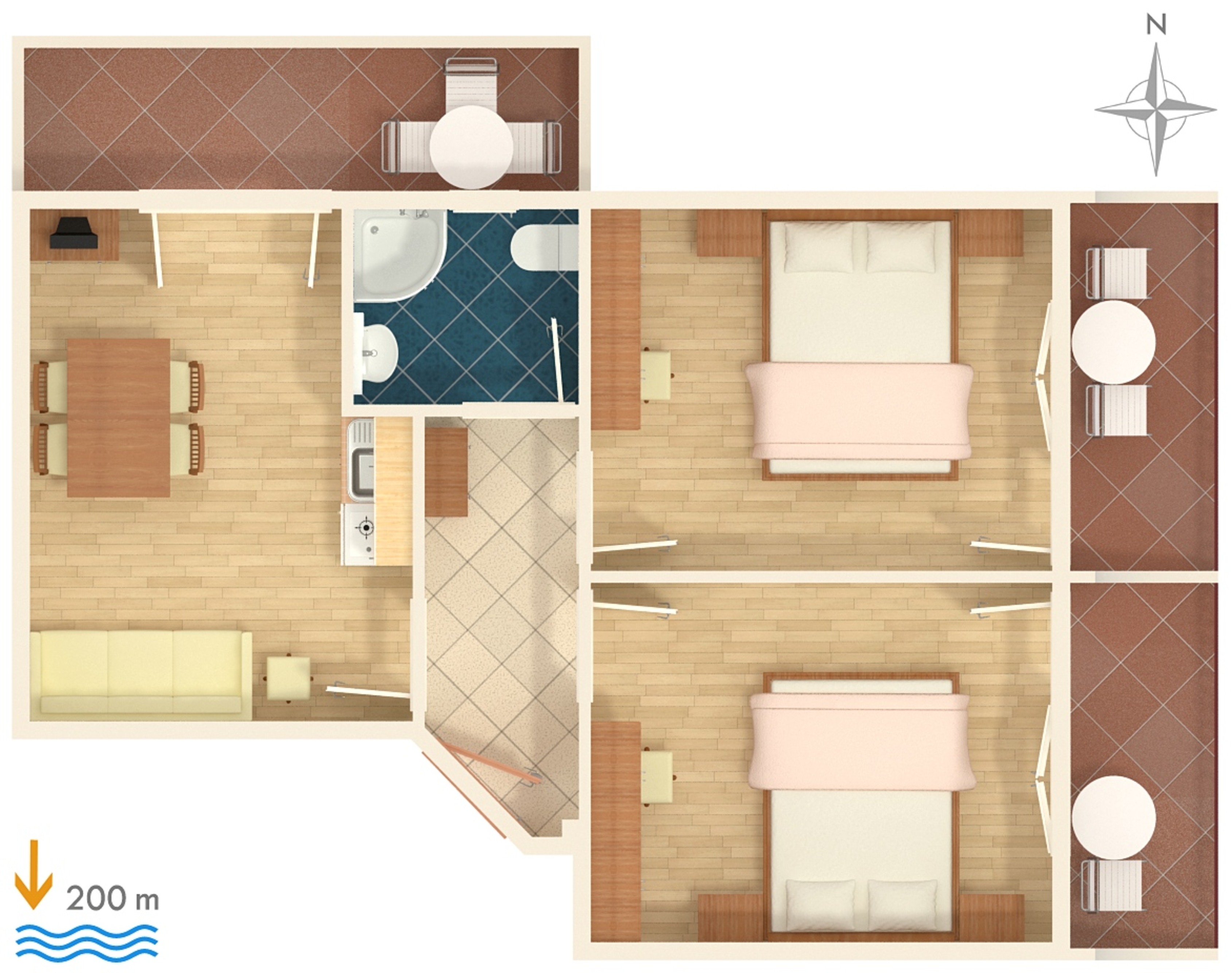 Two bedroom apartment with balcony and sea view Baška Voda, Makarska  A-b