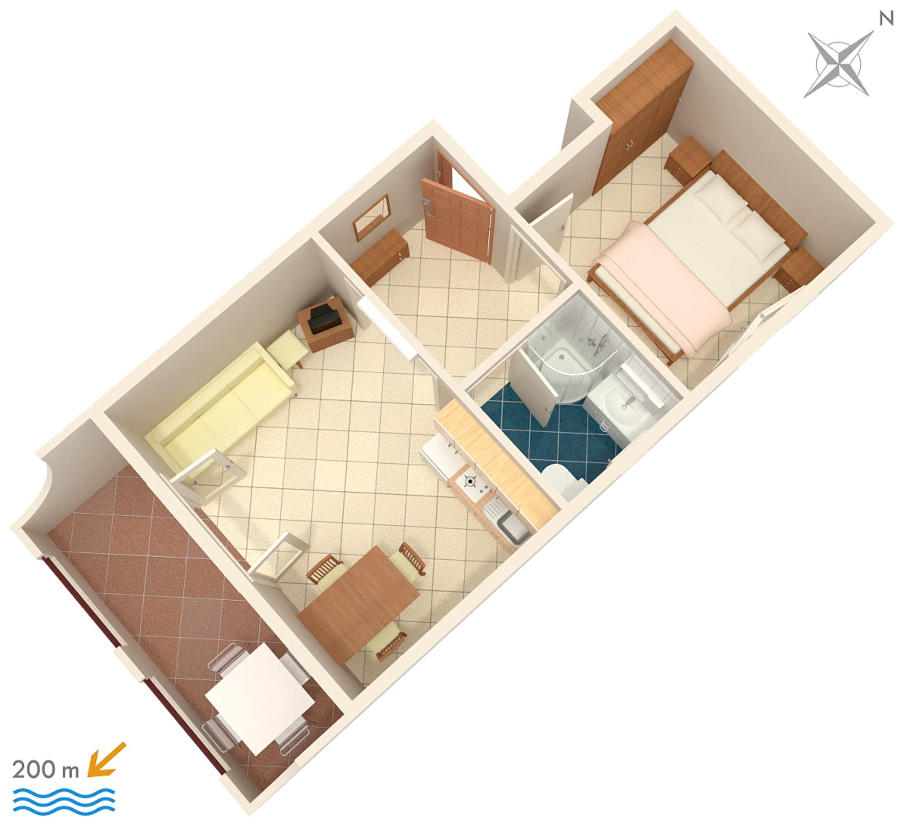 One bedroom apartment with terrace and sea view Baška Voda, Makarska  A-c