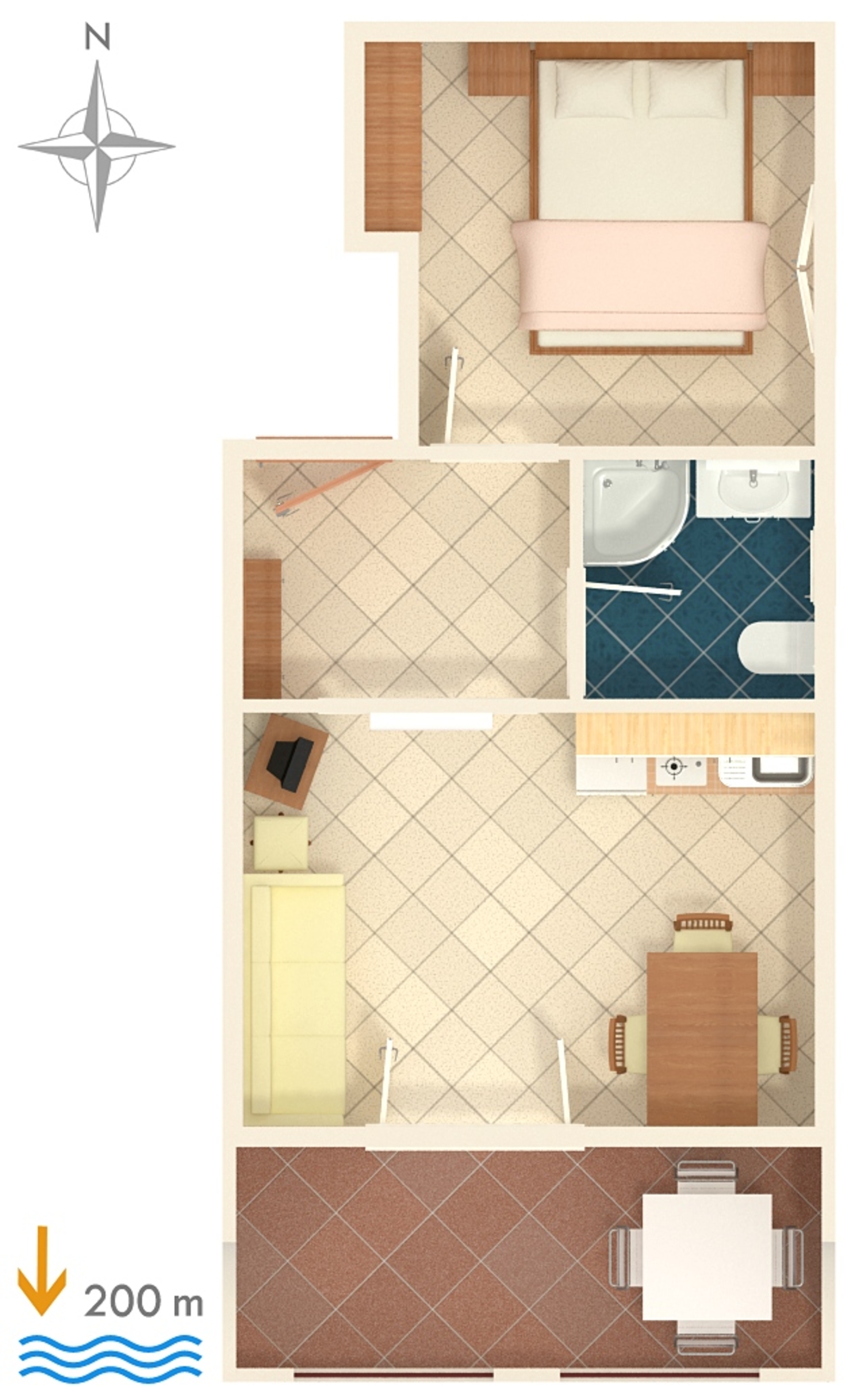 One bedroom apartment with terrace and sea view Baška Voda, Makarska  A-c