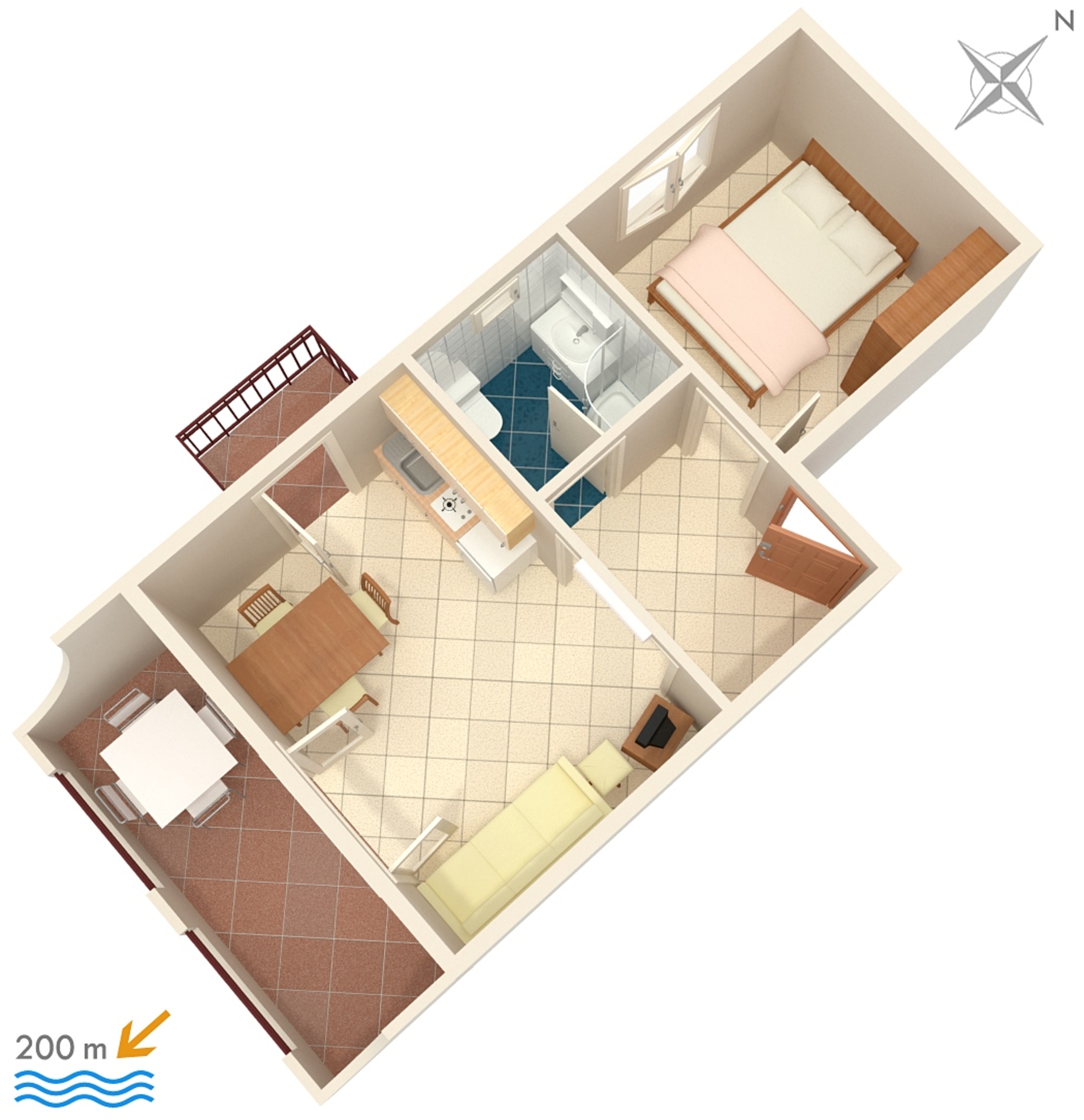 One bedroom apartment with terrace and sea view Baška Voda, Makarska  A-d