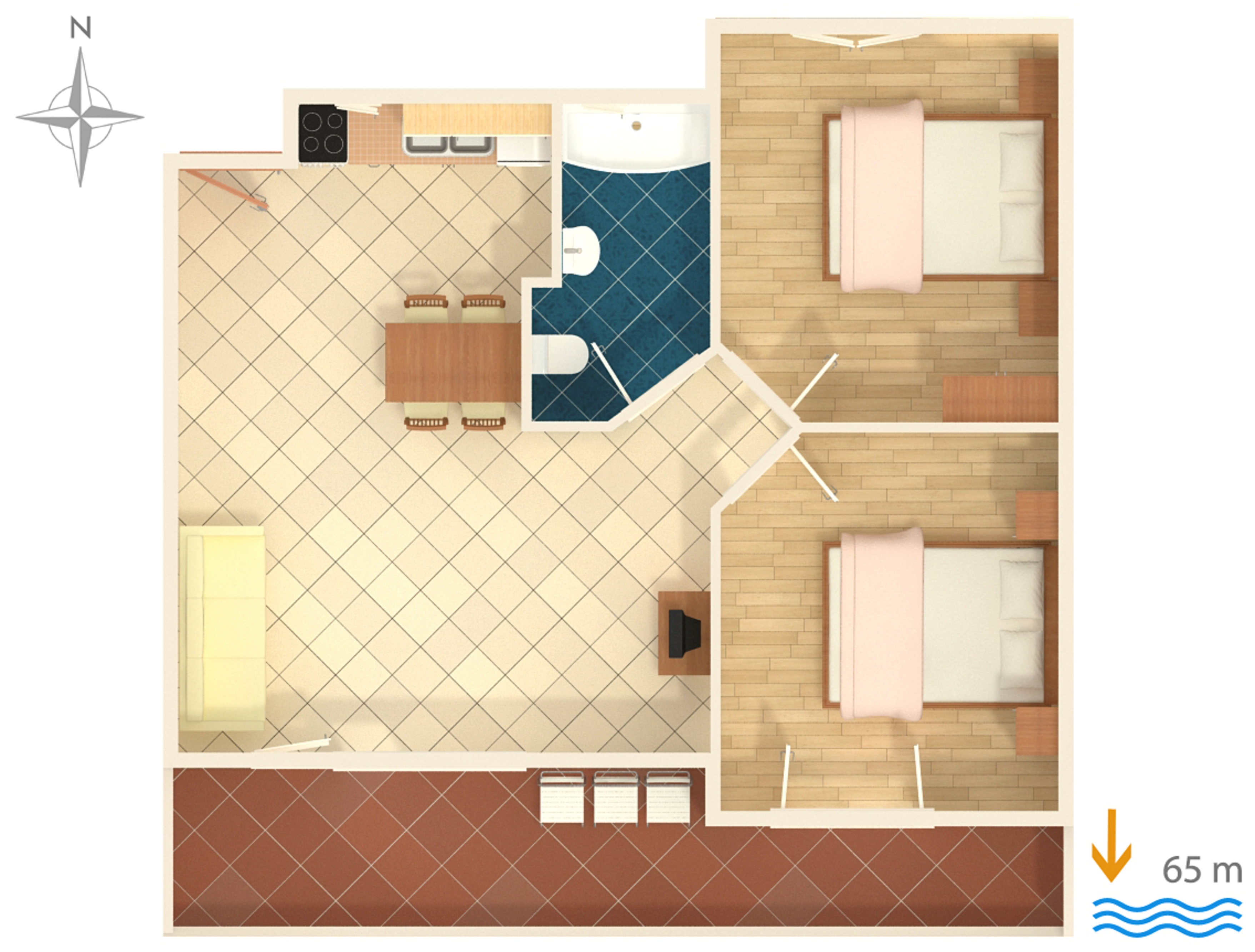 Two bedroom apartment with terrace and sea view Podgora, Makarska  A-c