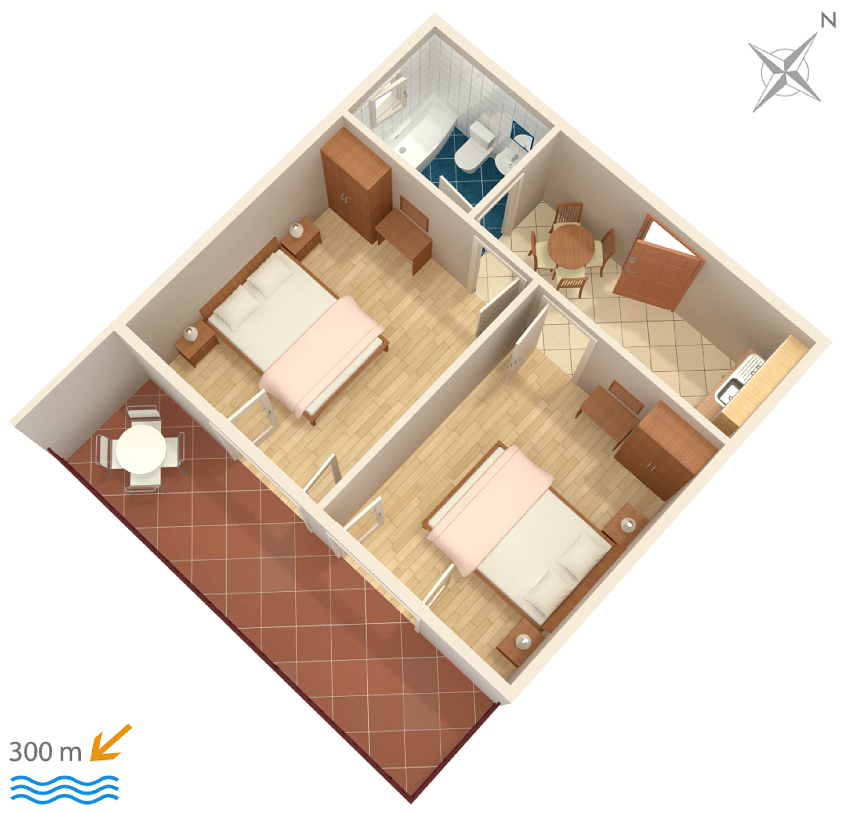 Two bedroom apartment with balcony and sea view Brela, Makarska  A-a