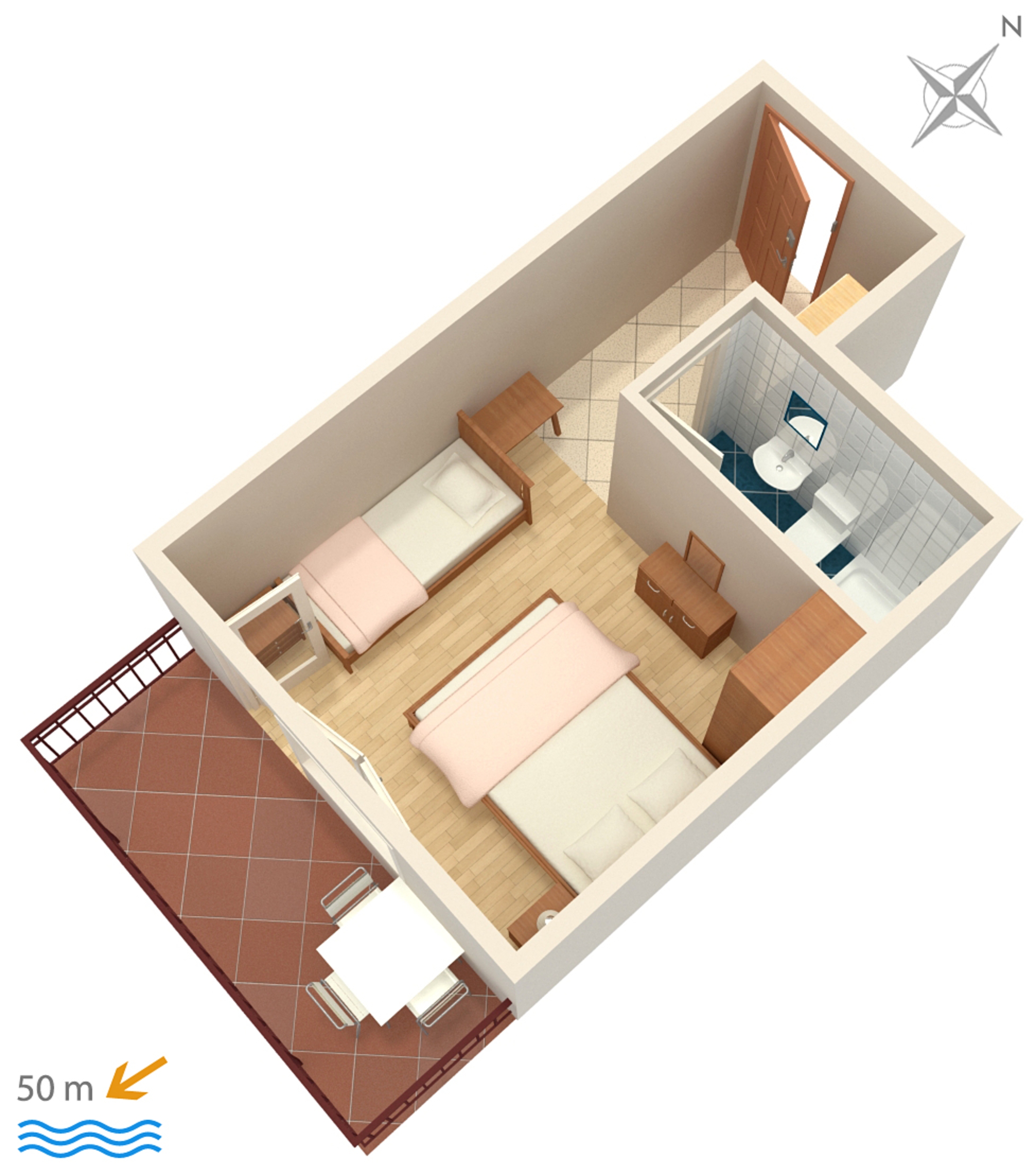 Studio flat with balcony and sea view Brela, Makarska  AS-a