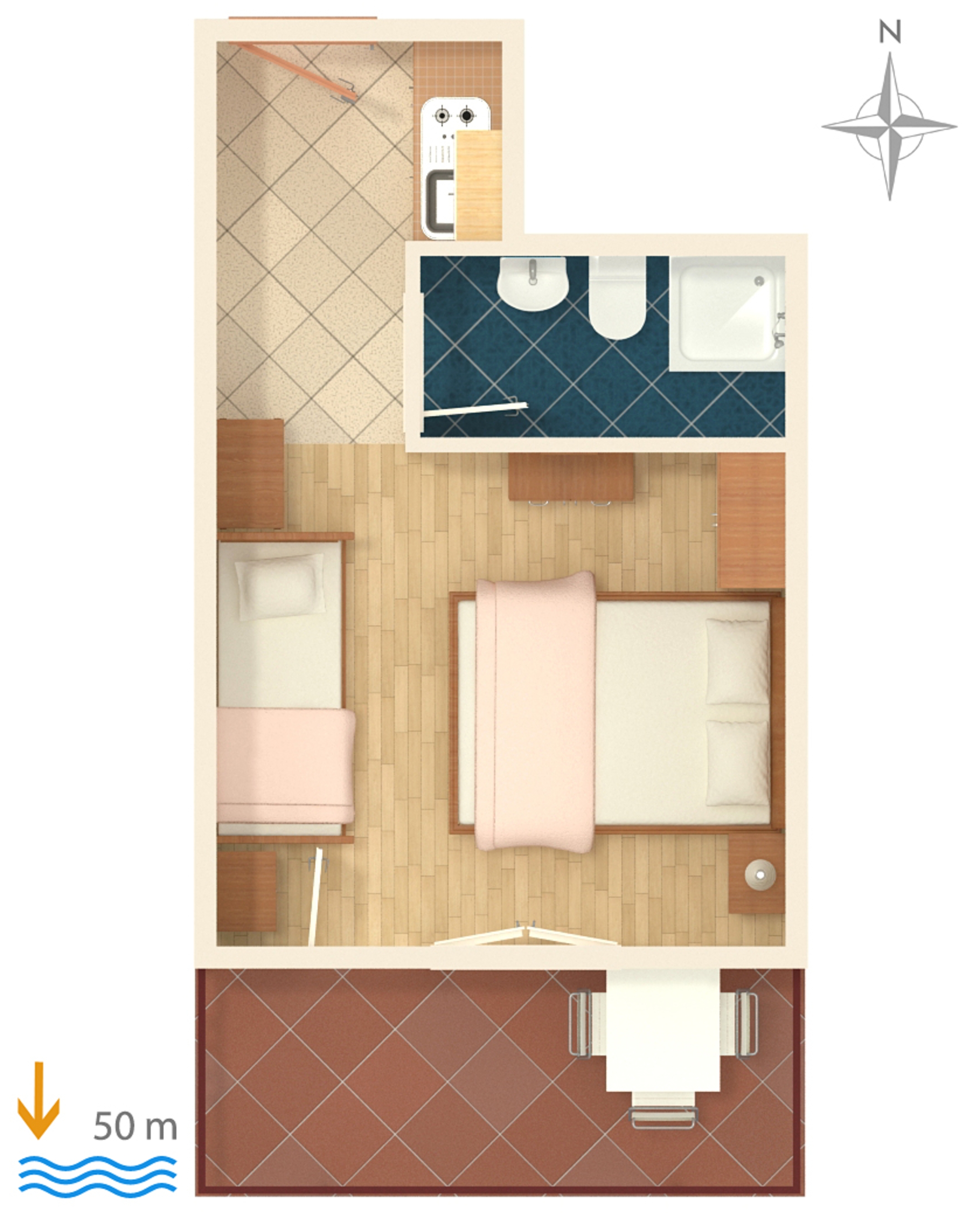 Studio flat with balcony and sea view Brela, Makarska  AS-a