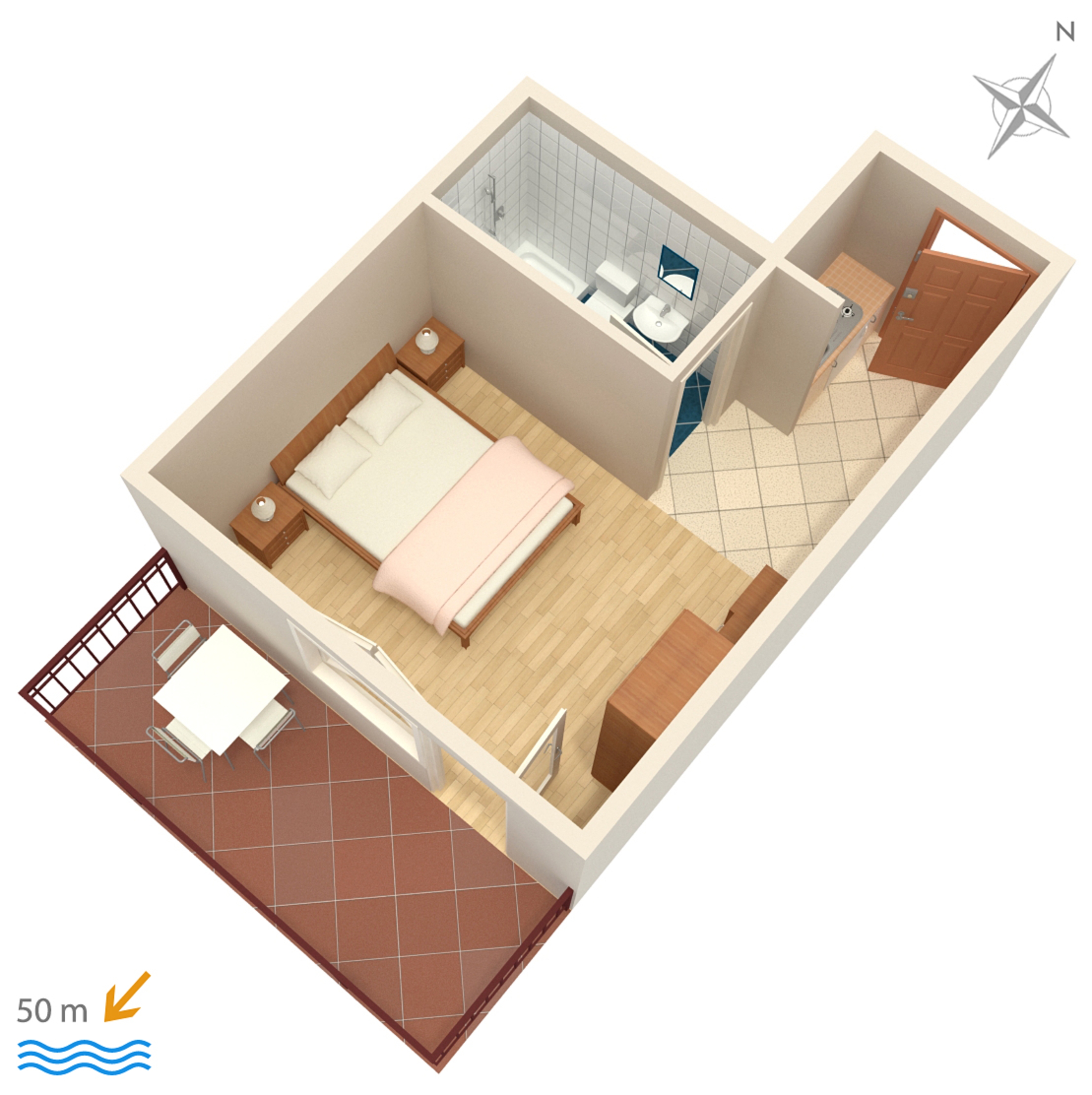 Studio flat with balcony and sea view Brela, Makarska  AS-b