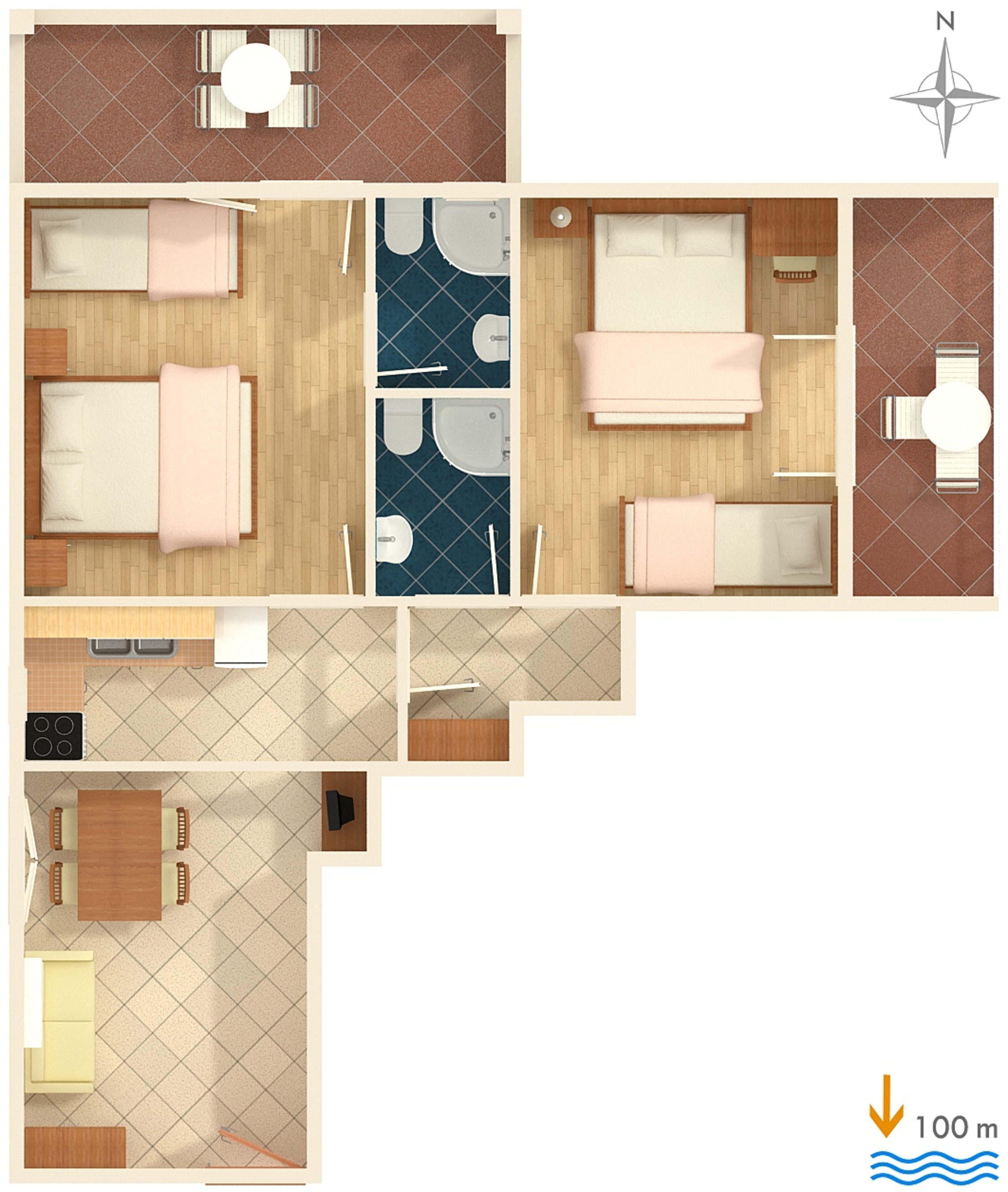 Two bedroom apartment with terrace Tučepi, Makarska  A-b