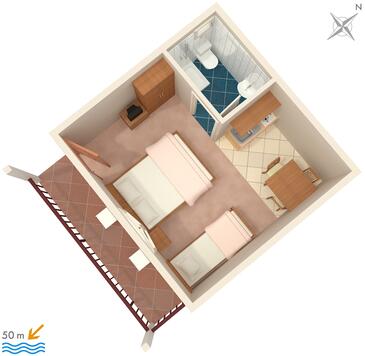 Načrt Drvenik Donja vala, Načrt v nastanitvi vrste studio-apartment, WiFi.
