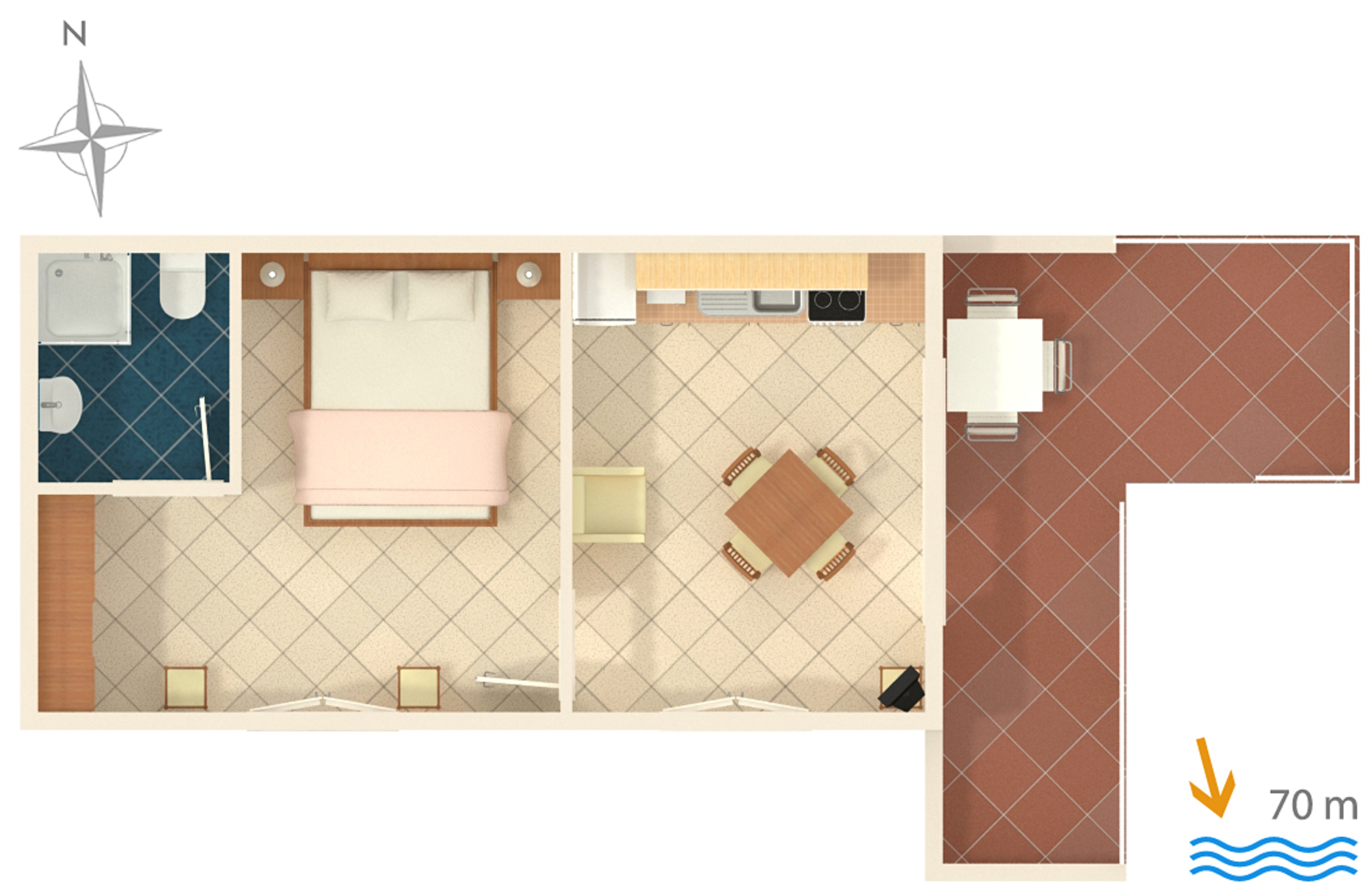 One bedroom apartment with terrace and sea view Živogošće - Porat, Makarska  A-d