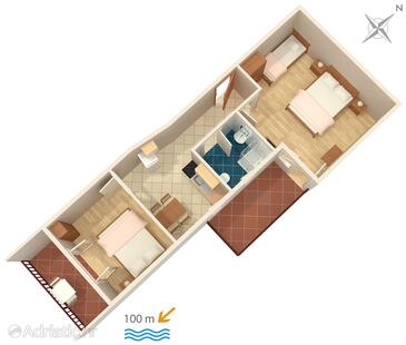 Pisak, Půdorys v ubytování typu apartment, WiFi.