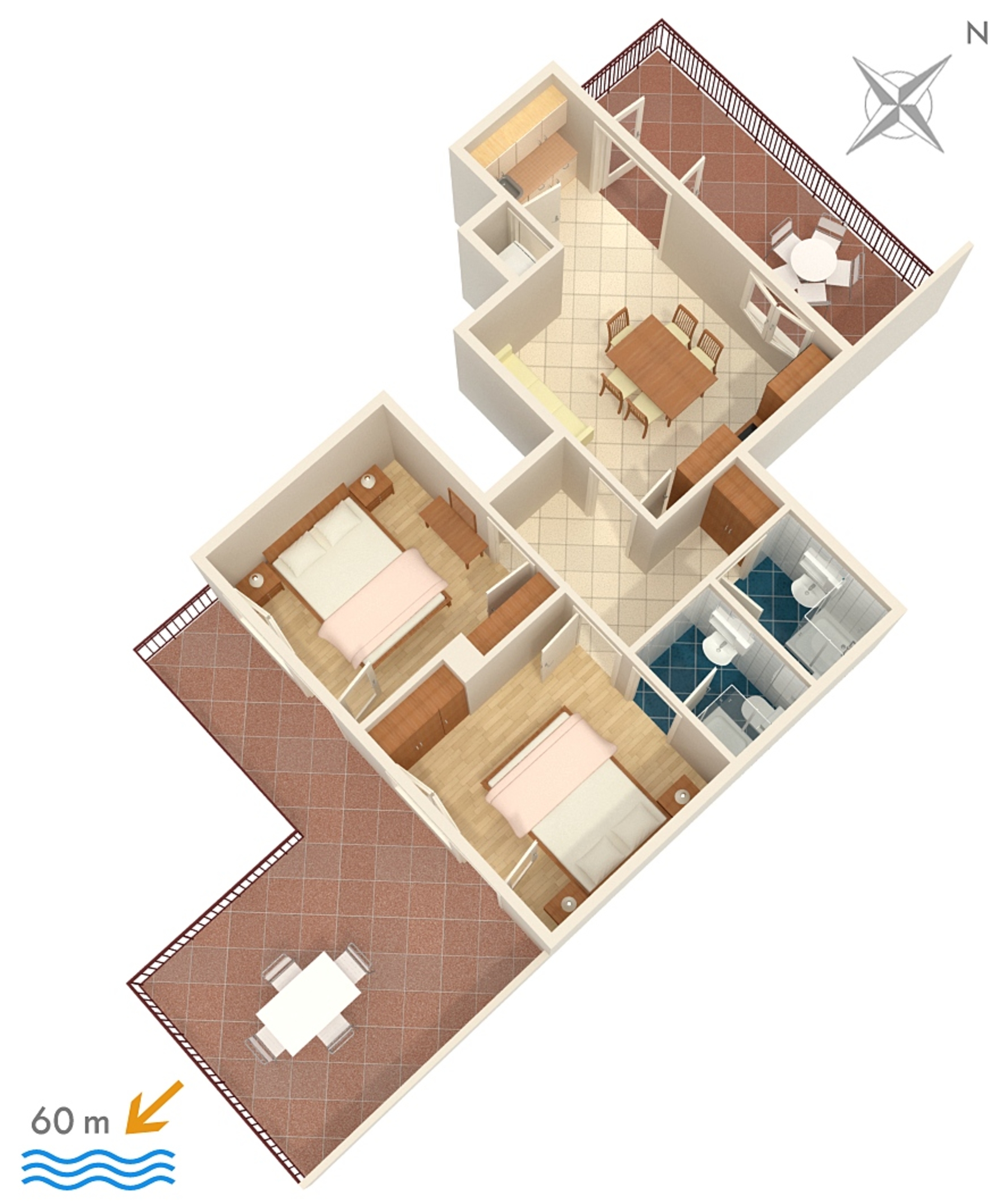 Two bedroom apartment with terrace and sea view Orebić, Pelješac  A-b