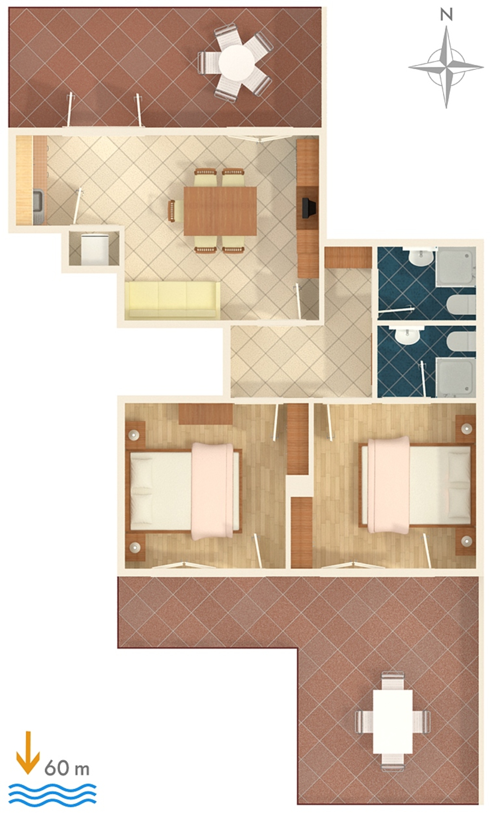 Two bedroom apartment with terrace and sea view Orebić, Pelješac  A-b