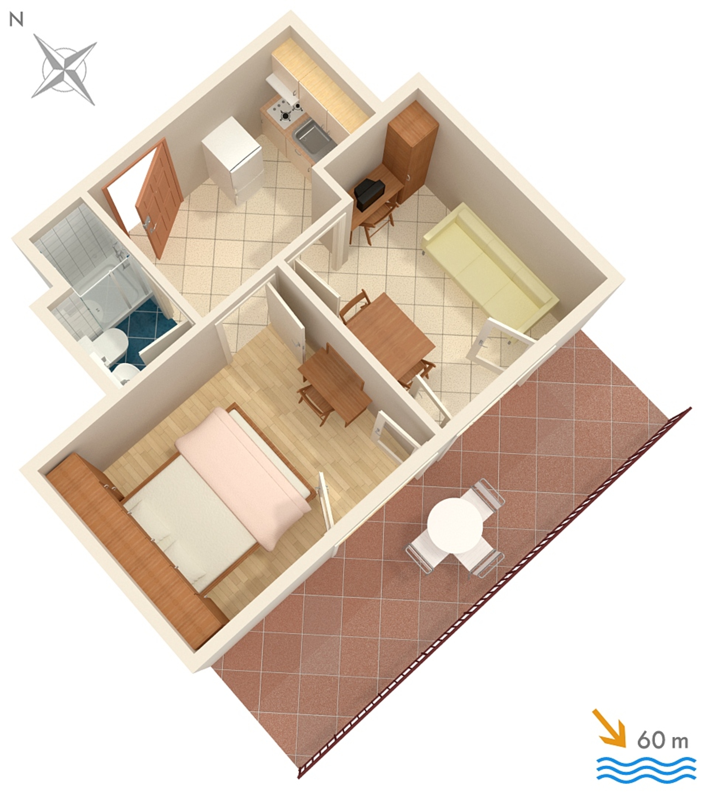 One bedroom apartment with balcony and sea view Orebić, Pelješac  A-c